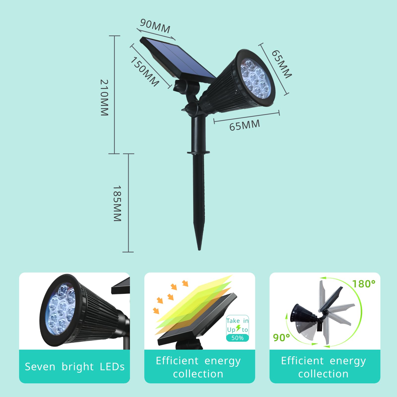 Sunklly Solar Spot Lights - Color Changing, 8 Modes, 2-in-1, Waterproof, 4 Pack, Multicolor, High-impact ABS Plastic