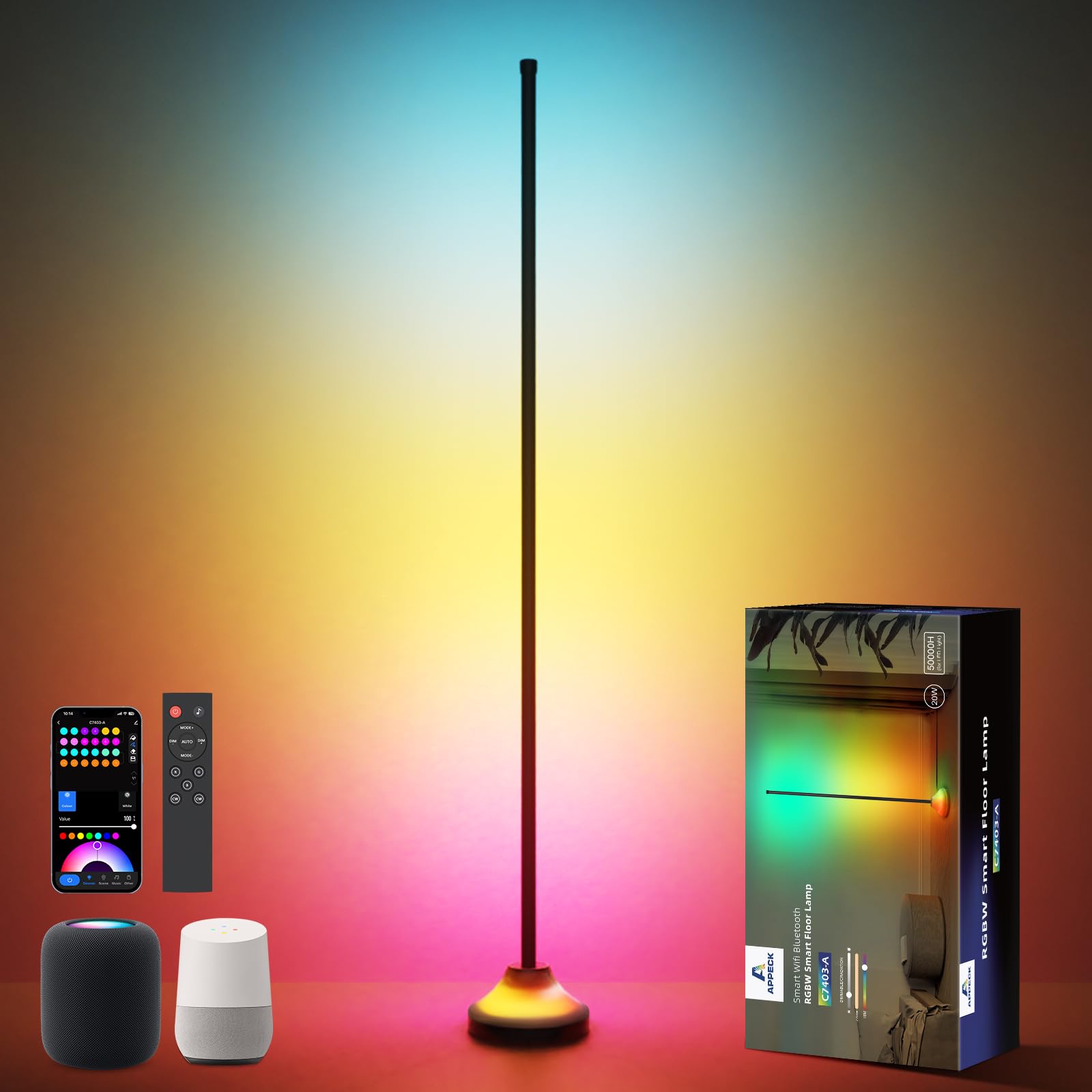 Smart Rgb With Ic Led Floor Lamp & Corner Lamp With Music Sync & 16 Million Color Options, Diy Customizable Light, Alexa & Googl