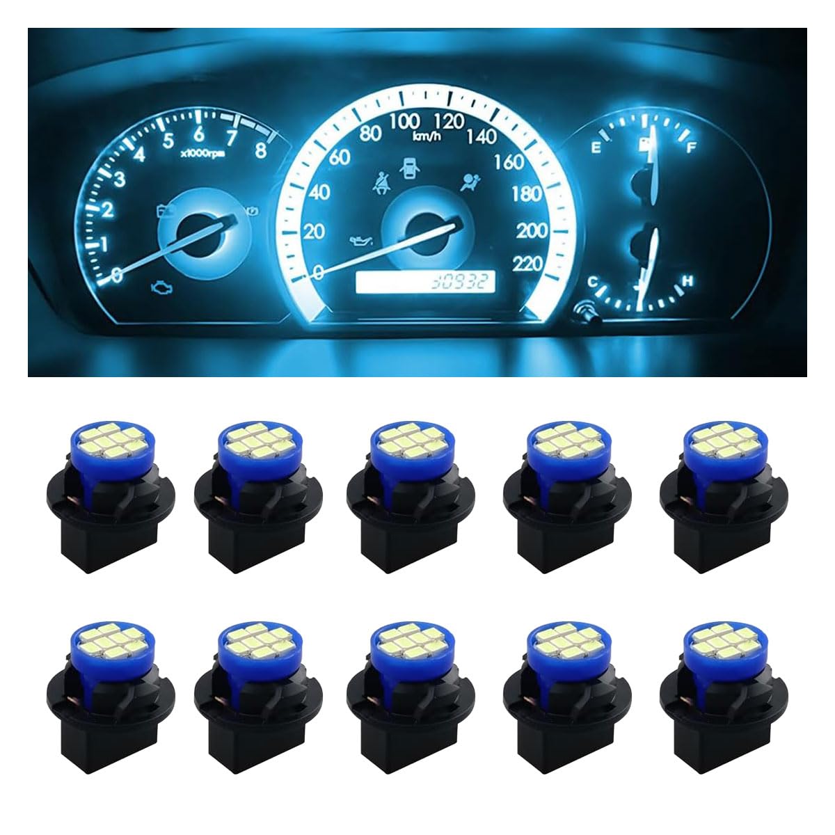 JOYCOURT LED Light Bulbs for Car Dash Instrument, 10PCS T10 194 168, Ice Blue, Twist Lock Socket, Plastic Material