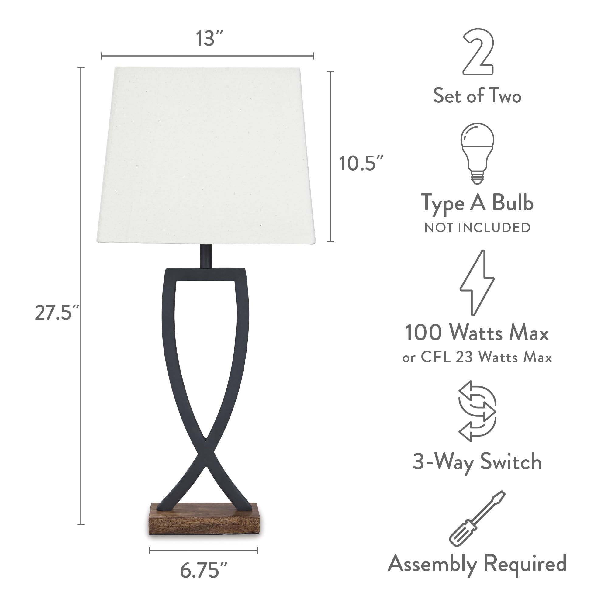 Signature Design by Ashley Makara Table Lamp, Metal, Black/Brown, Model L204174