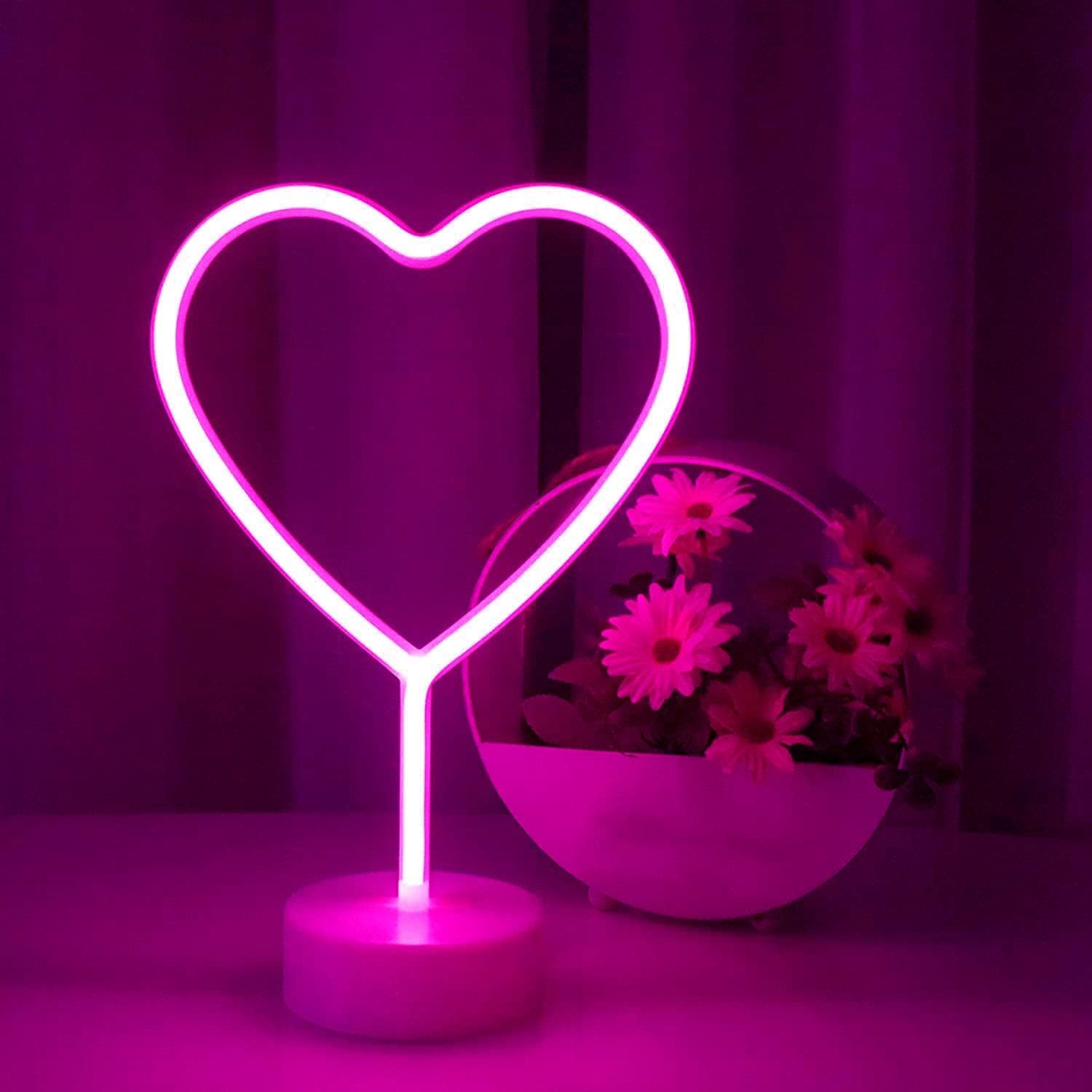BHCLIGHT Neon Heart Sign 2PK - Pink & Red LED Light, Battery/USB Powered, Decor for Mother's Day, Valentine's, Weddings, Girl's Room