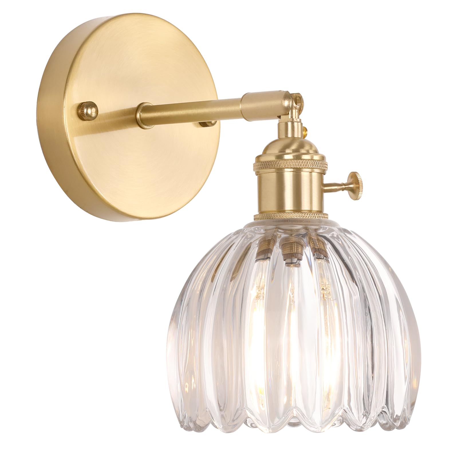 Shenmoyl Battery Operated Vintage Wall Sconces with Transparent Tulip Glass Lampshade Battery Powered Wall Lighting for Bedside Bedroom Doorway  Set of 2
