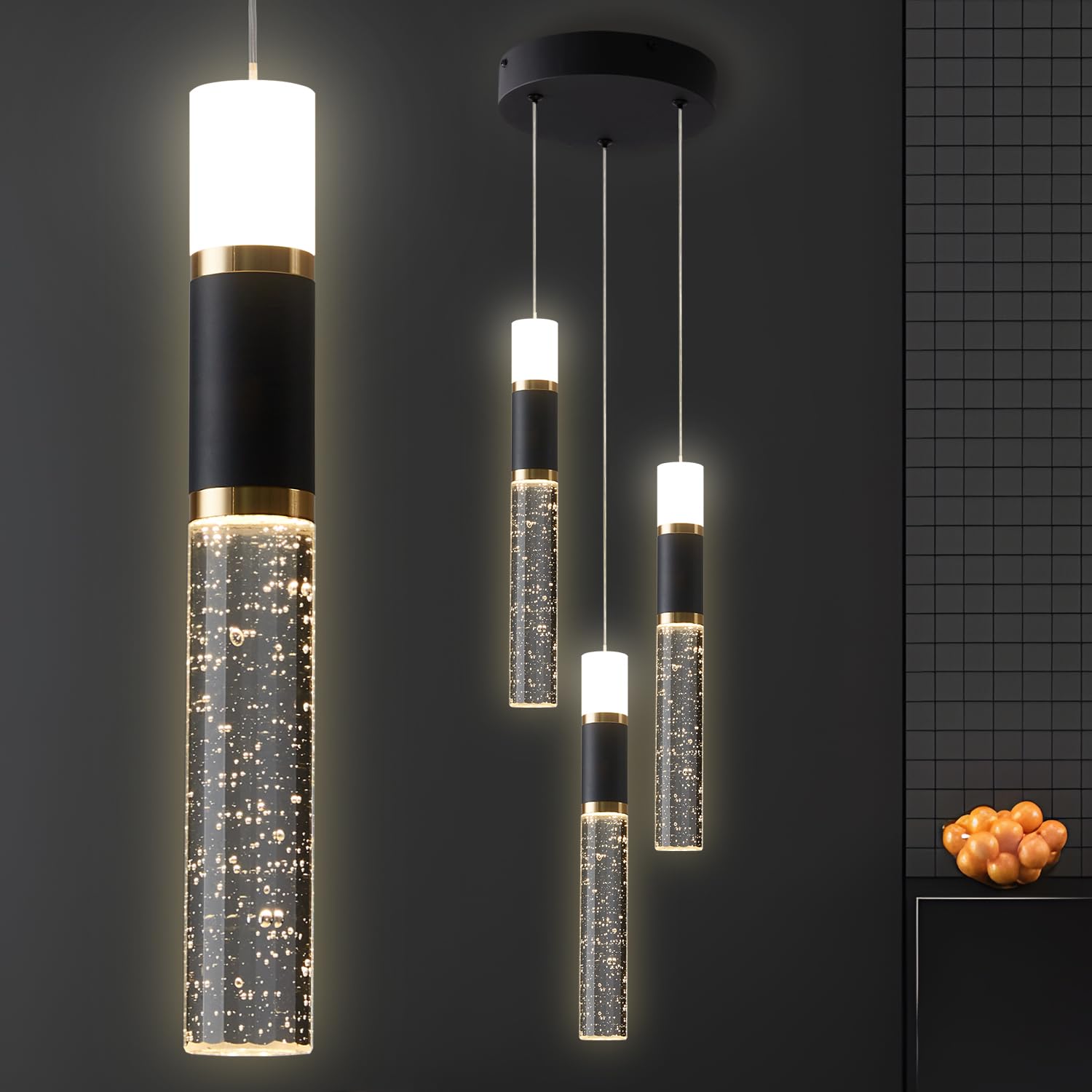 EMBRING 3-Light Modern Pendant Light for Kitchen Island Led Pendant Light Fixture Dimmable with Remote Control Black Gold Mini P