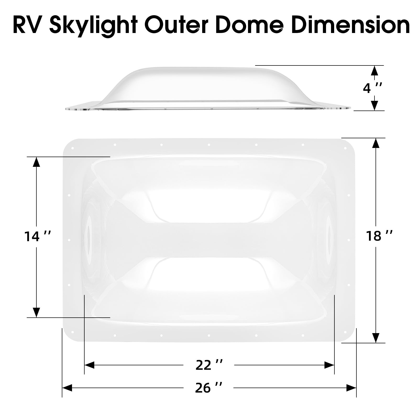 Rv Skylight Replacement Bundle,18'' X 26'' Outer Dome Skylight Fits 14'' X 22'' Openings,Rv Shower Skylight For Camper Trailer F