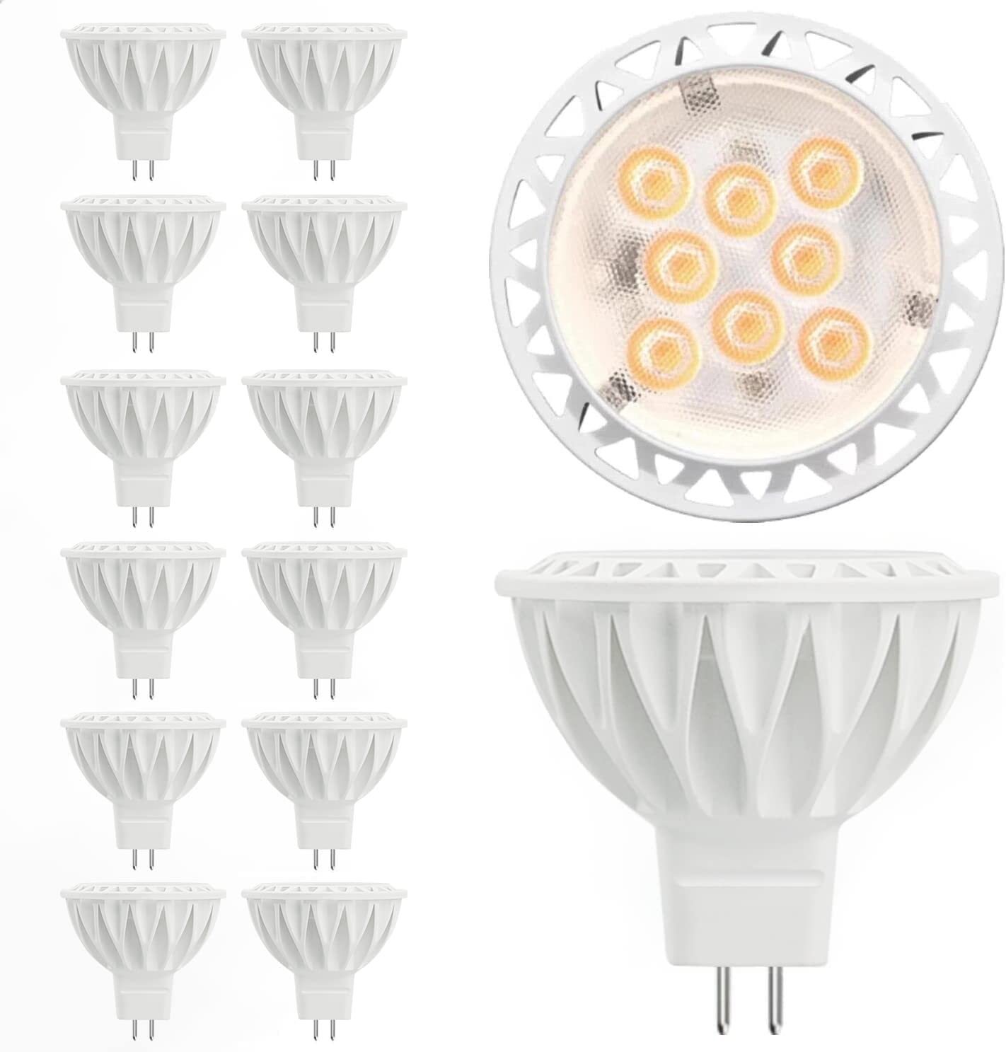 Gohdlamp 12 Pack Mr16 Led Light Bulbs, 50 Watt Equivalent Landscape Light Bulbs, 2700K Warm White 5W 12V Spotlight Bulb, Non-Dim