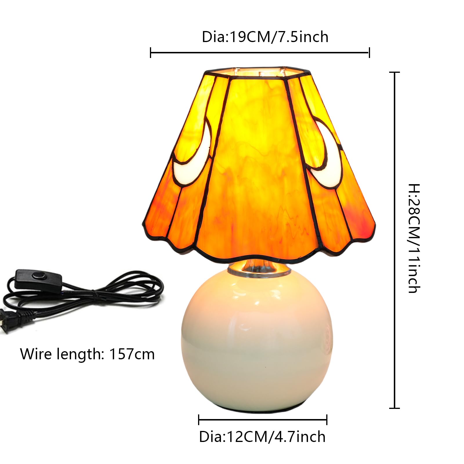KIPHEPI Mushroom Lamp - Stained Glass Bedside Table Lamp, Orange, Model OFU1179, Ideal for Bedroom & Living Room Decor, Bulb Included