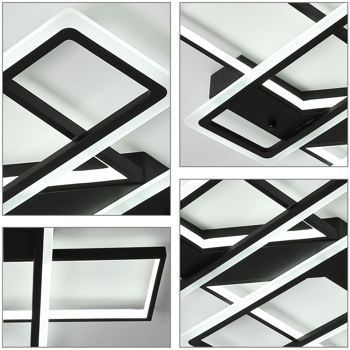 Jaycomey Ceiling Light, Modern 95W Led Flush Mount Ceiling Lamp, 4 Squares Black Metal Acrylic Ceiling Light Fixture For Living