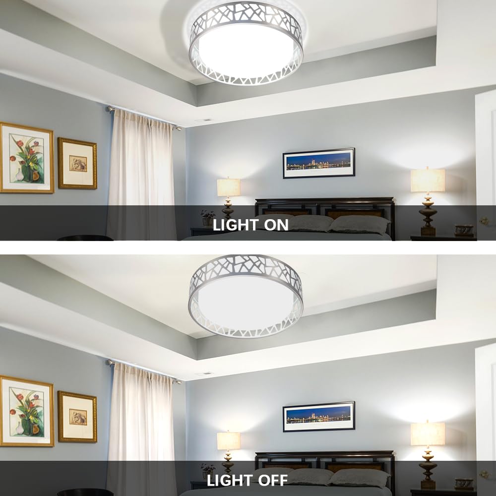 Vicnie Flush Mount Ceilling Light Fixture With Remote Control, 12 Inch 3000K-6500K Led Ceiling Lights,24W Brushed Nickel Ceiling