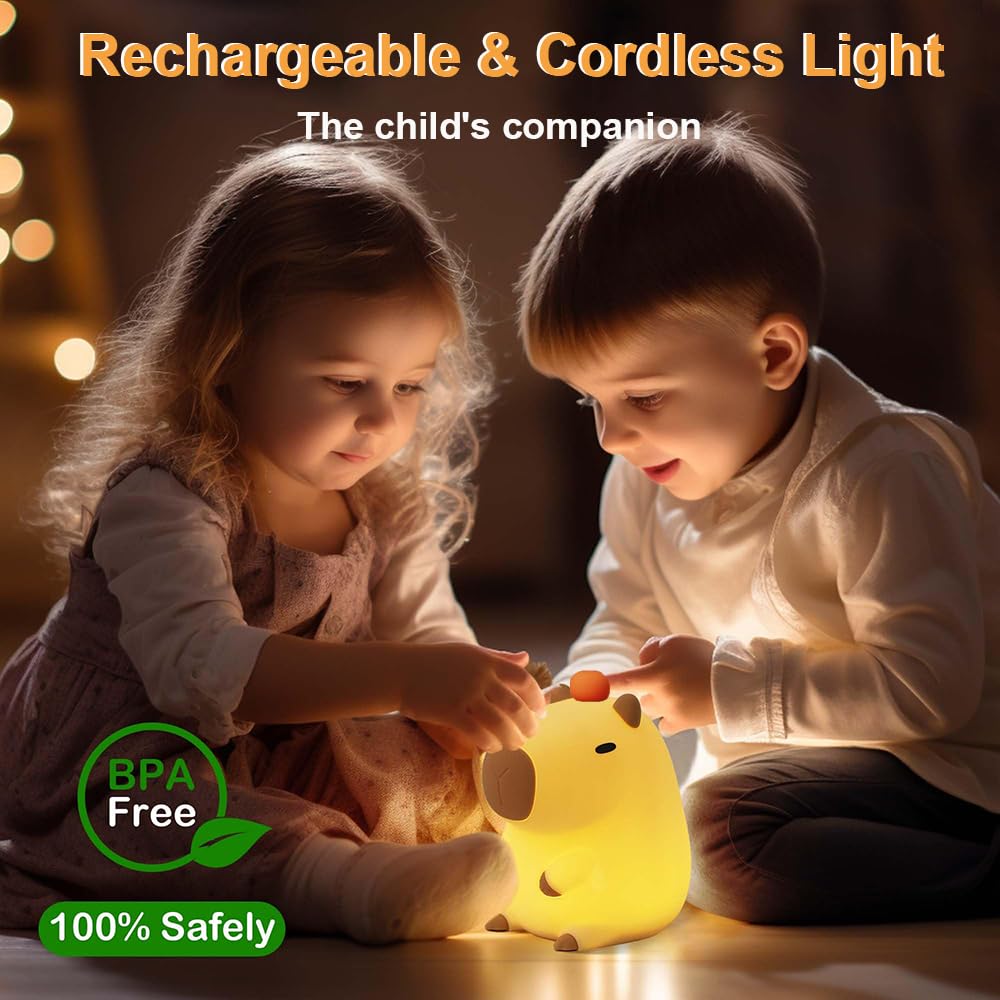 Kangten Chen Capybara Little Night Light For Kids, Portable Usb Rechargeable Animal Lamps Touch Control Lamp, Silicone Night Light With Timing Function,Children'S Christmas Gifts