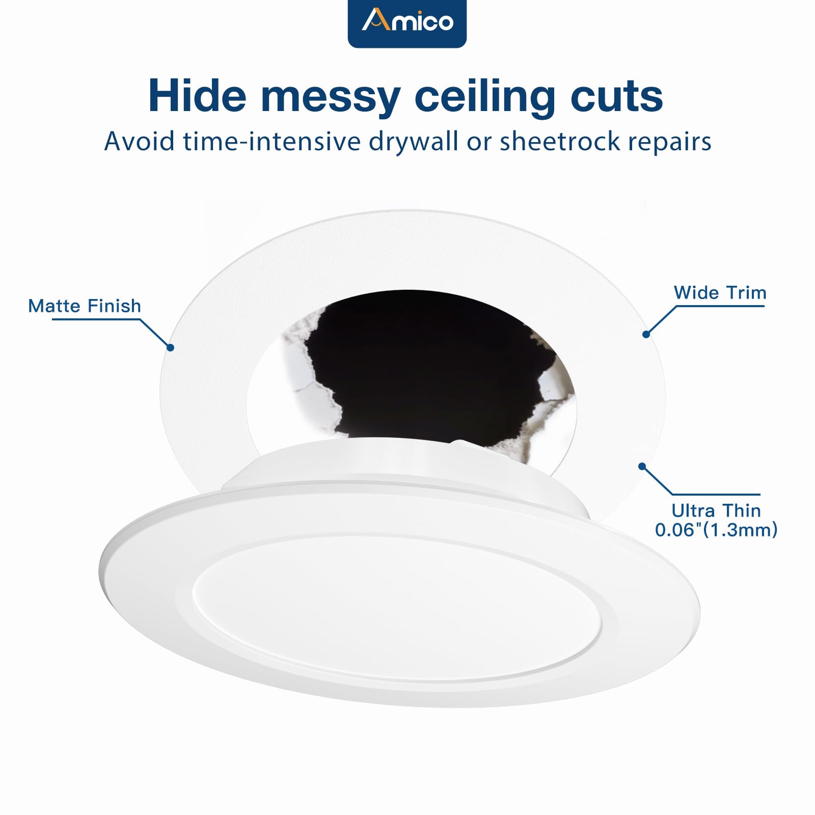 Amico 36 Pack Goof Rings For 6 Inch Recessed Lights White Can Light Goof Trim Ring, Outer Diameter 8.6-Inch, Inner Diameter 6.2-