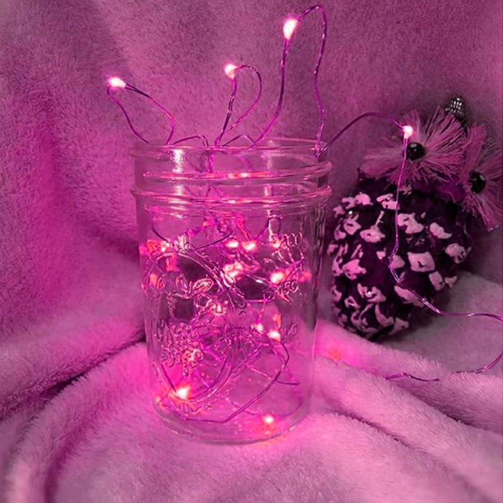 Bynlna String Lights,Led Copper Wire Lights, Each Set 33Ft/10M 100Leds And 6 Remote Control.Aa Battery Powered,Decor Rope Lights For Holiday,Wedding, Parties.(Pink)