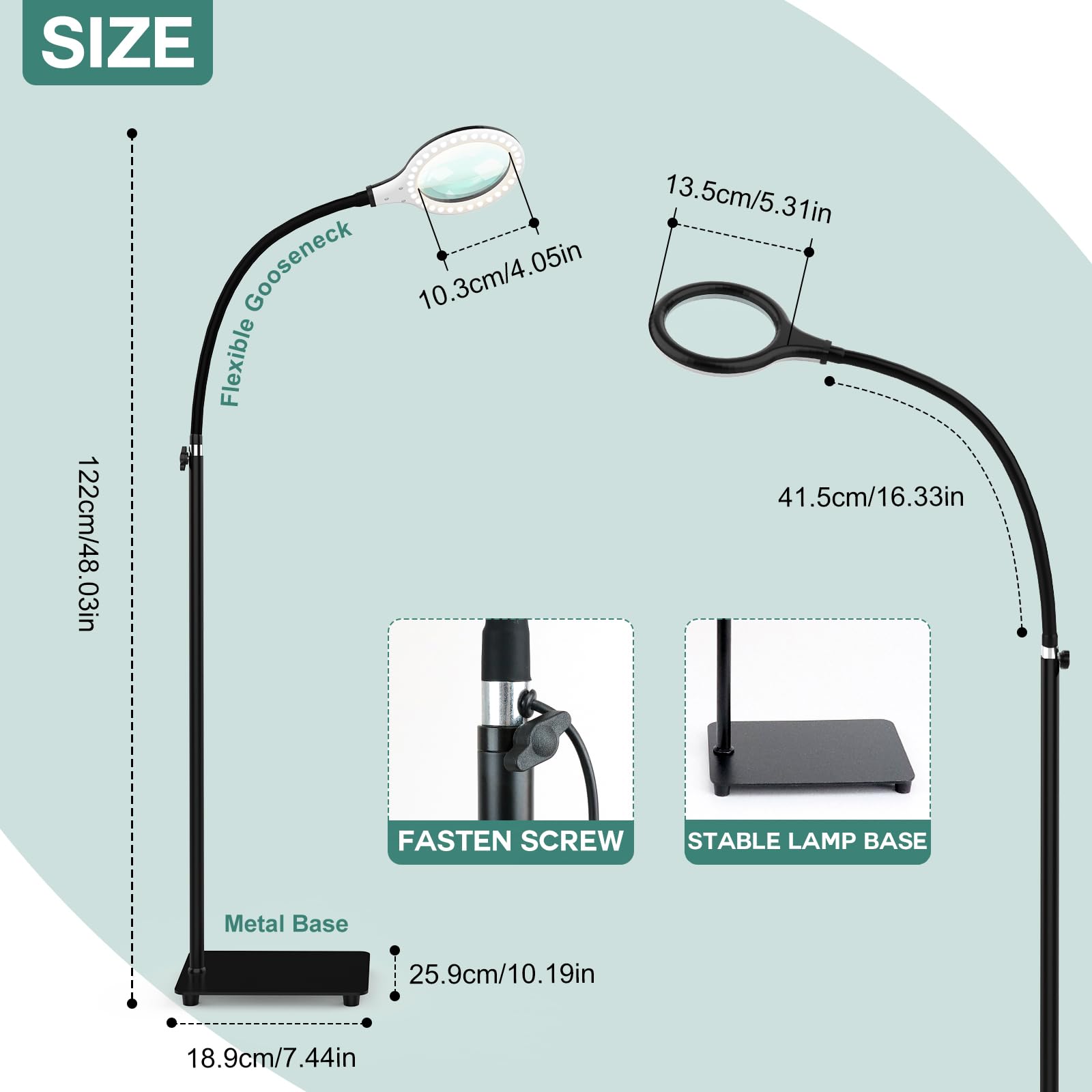Delixike Magnifying Glass with Light, Hands-Free Dimmable Magnifier, Flexible Gooseneck, White, Model DLXK-1