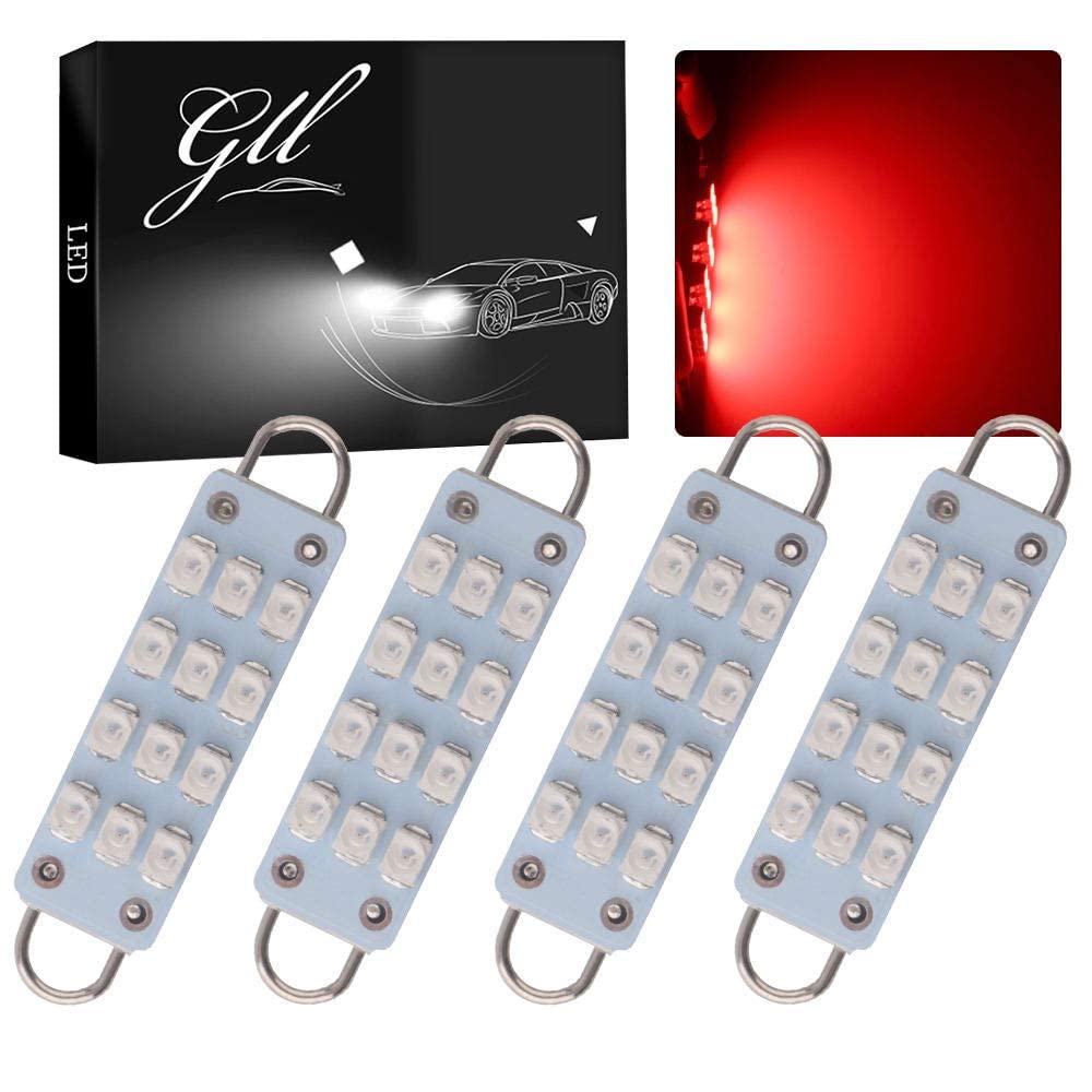 Grandview 4 X 44Mm(1.73 Inches) 12-Smd 1210 3528 Chip Rigid Loop Festoon Led Bulbs For Car Interior Light Dome Map Light Door Courtesy Lights 561 562 567 (Red)