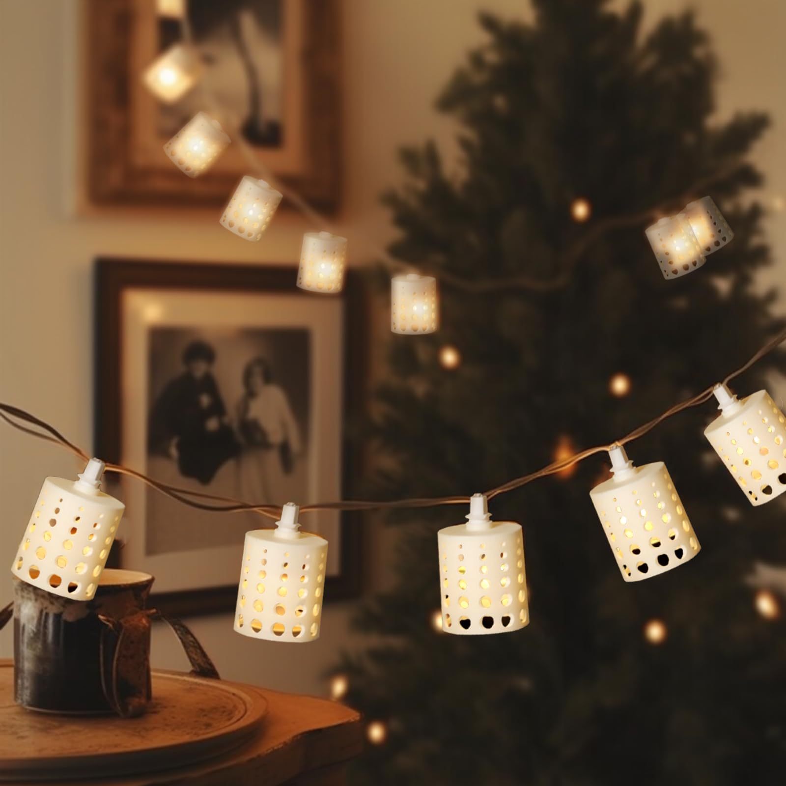 Vigdur 10FT Lantern String Lights - Hollow-Out Style Indoor String Lights Connectable Waterproof Indoor Outdoor Patio Lights for