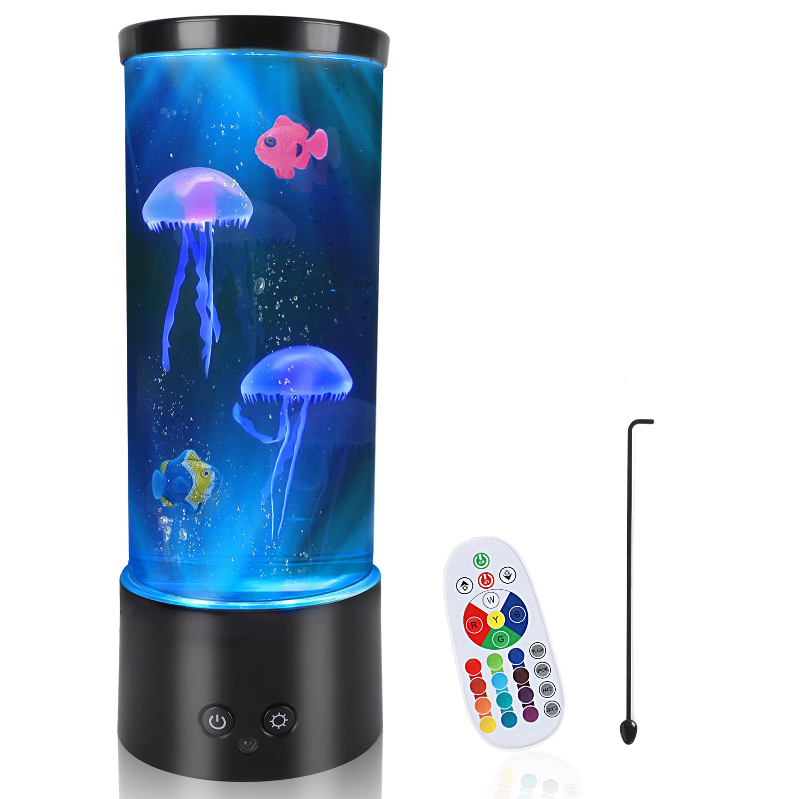 PINPON Jellyfish Lamp Color Changing Artificial Fish Tank with USB & Battery Powered Option 4 Lighting Modes Aquarium Lamp with 