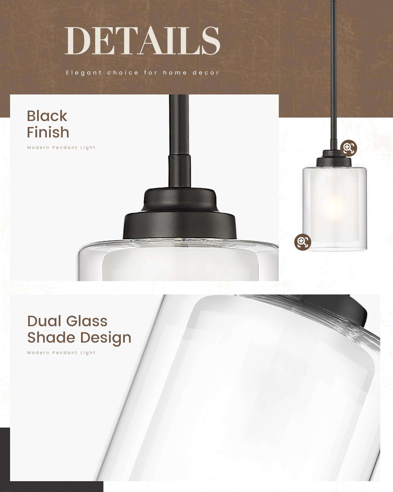 TENGXIN Modern Pendant Light, Matte Black, Glass, 1 Pack, Model TXPLBK02