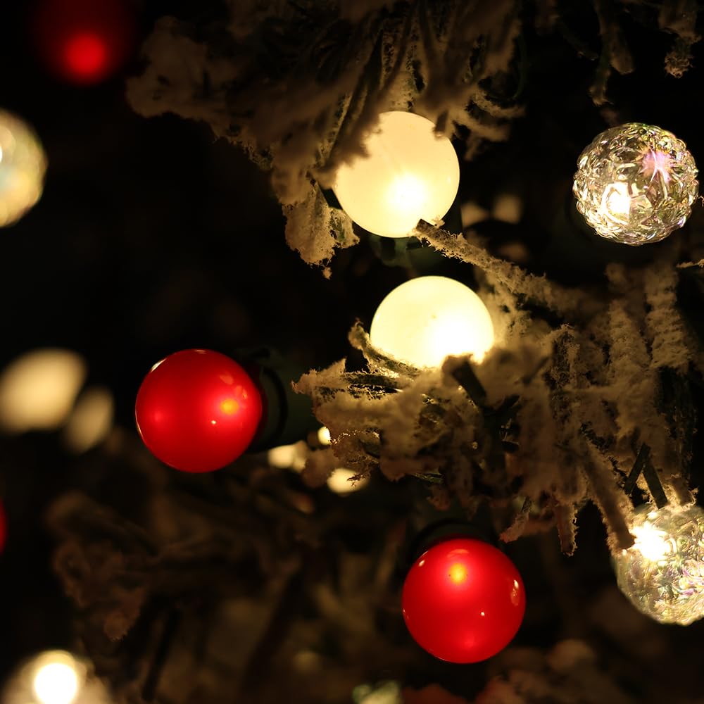 Christmas Lights 19Ft 70 LEDs G15 Pearlized Red White Christmas Lights Waterproof Connectable LED Stirng Lihgts Indoor/Outdoor G