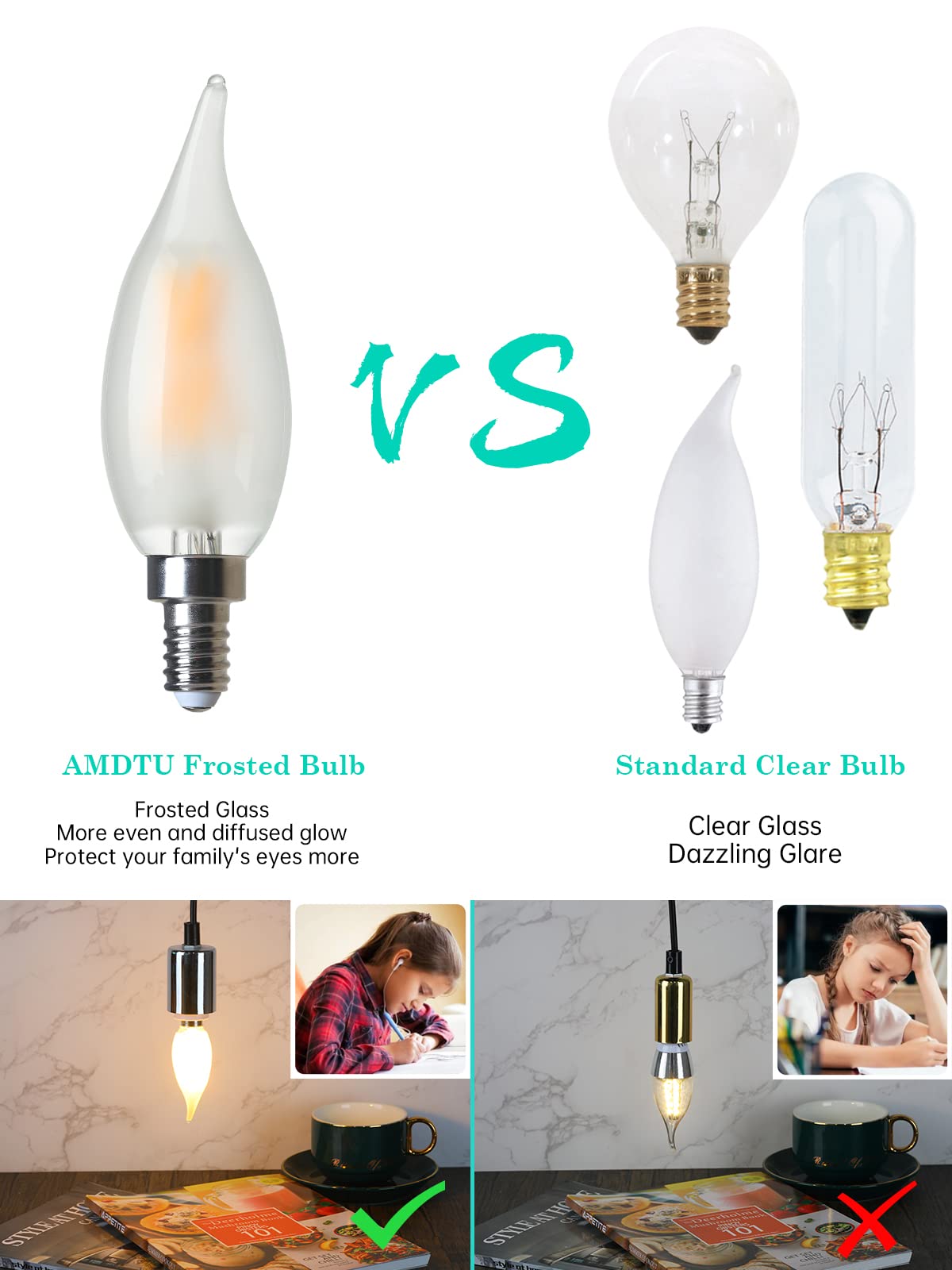 Frosted Led Candelabra Bulb E12 Small Base, 60 Watt Equivalent 2700K Soft White Ca10 Candle Dimmable Chandelier Light, Long-Last
