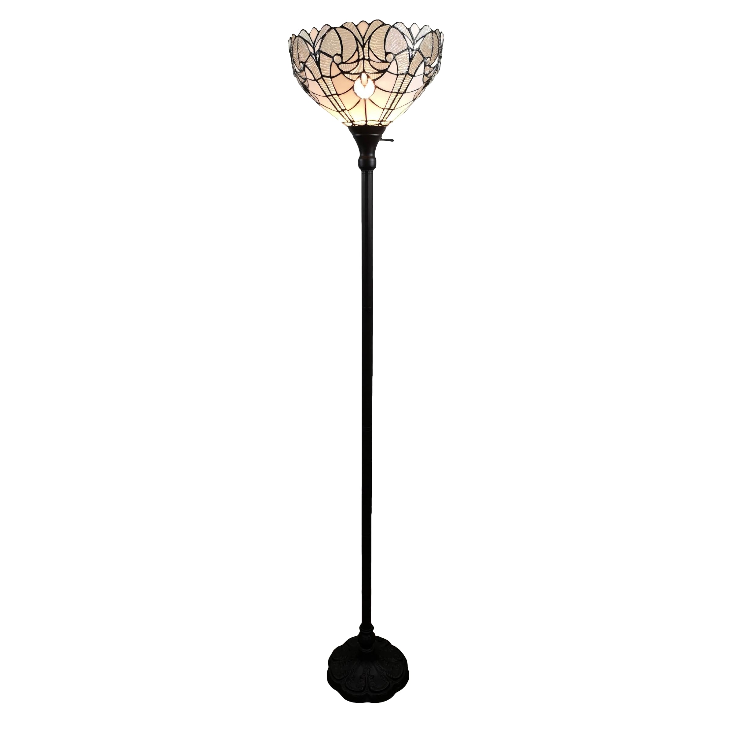 Amora Tiffany Floor Lamp Torchiere 72in White Mahogany Custom Handcrafted