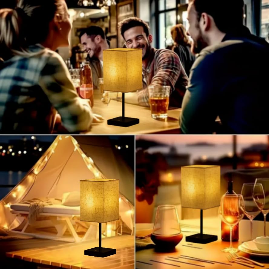 2 Pack Bedside Touch Lamp - Fabric Table Lamp With Three-Level Brightness Adjustment, Usb Charging, Cordless, Portable - Suitabl