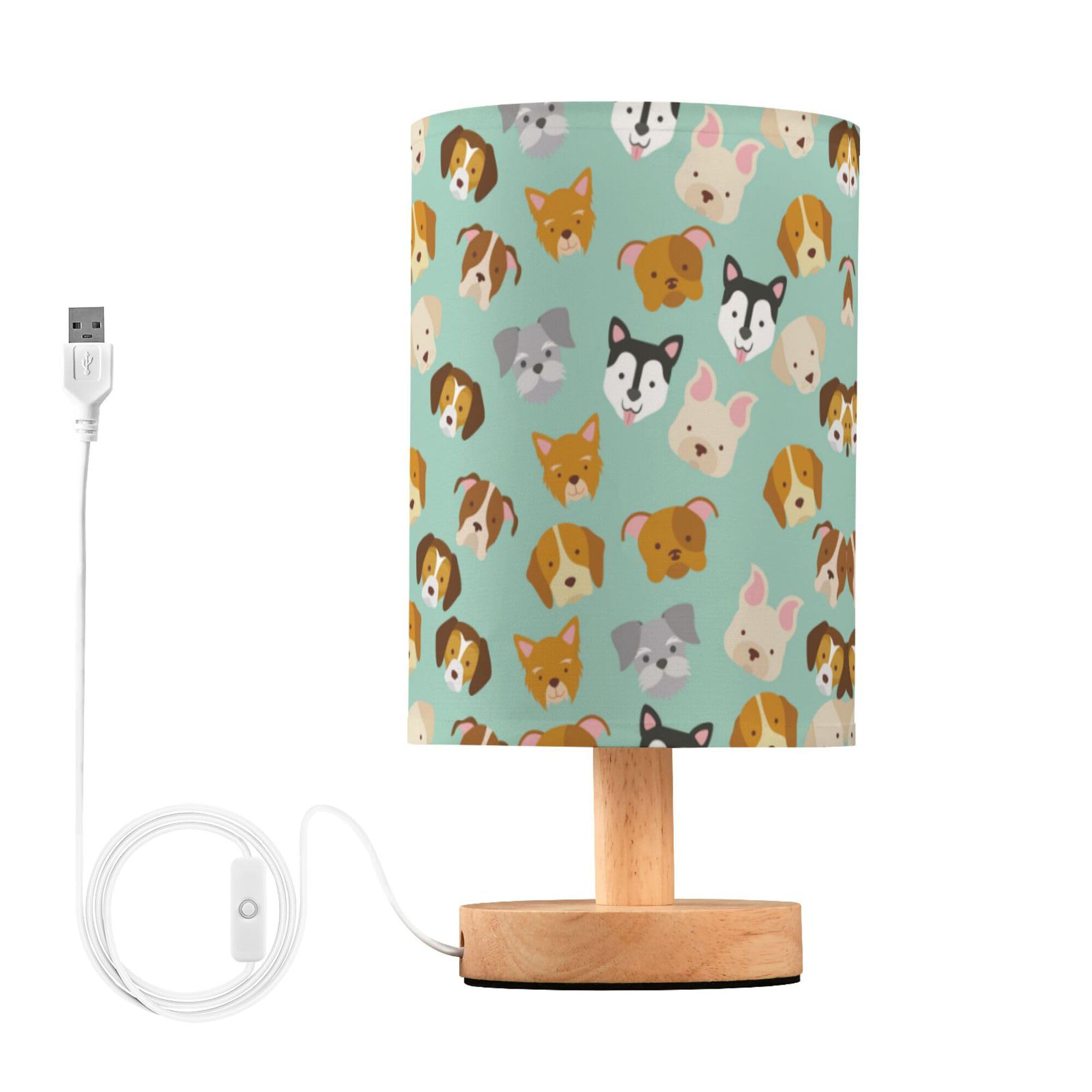 YYZZH Table Lamp Husky Pug Dachshund Pitbull French Bulldog Golden Retriever Dog Nightstand Lamp with Wood Base Fabric Lamp Shad