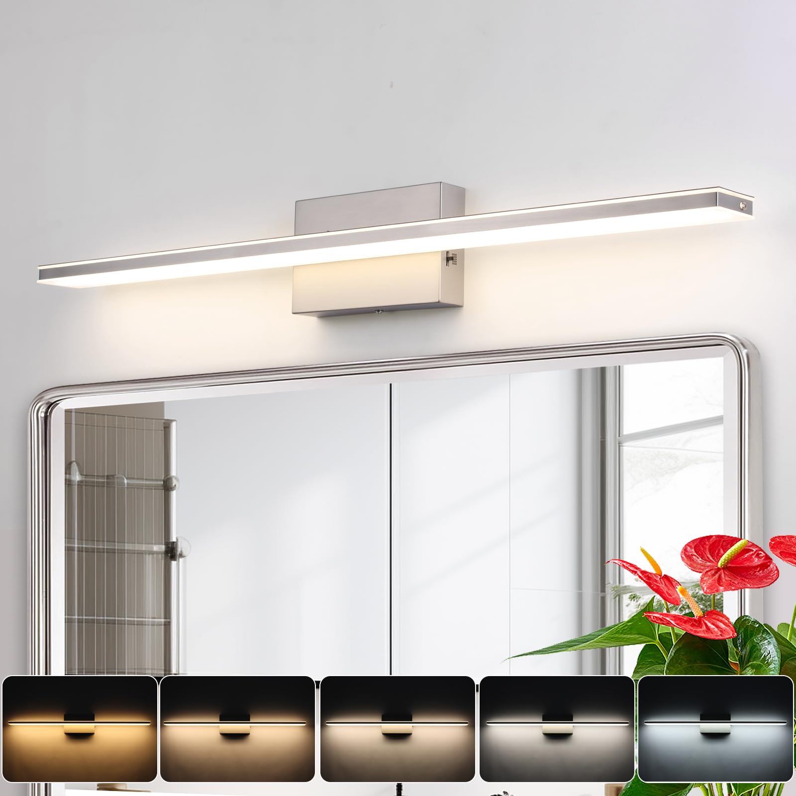 BRIVOLART LED Vanity Light - 24W, 5CCT Dimmable, 31.5 Inch, Brushed Nickel, Model 6420