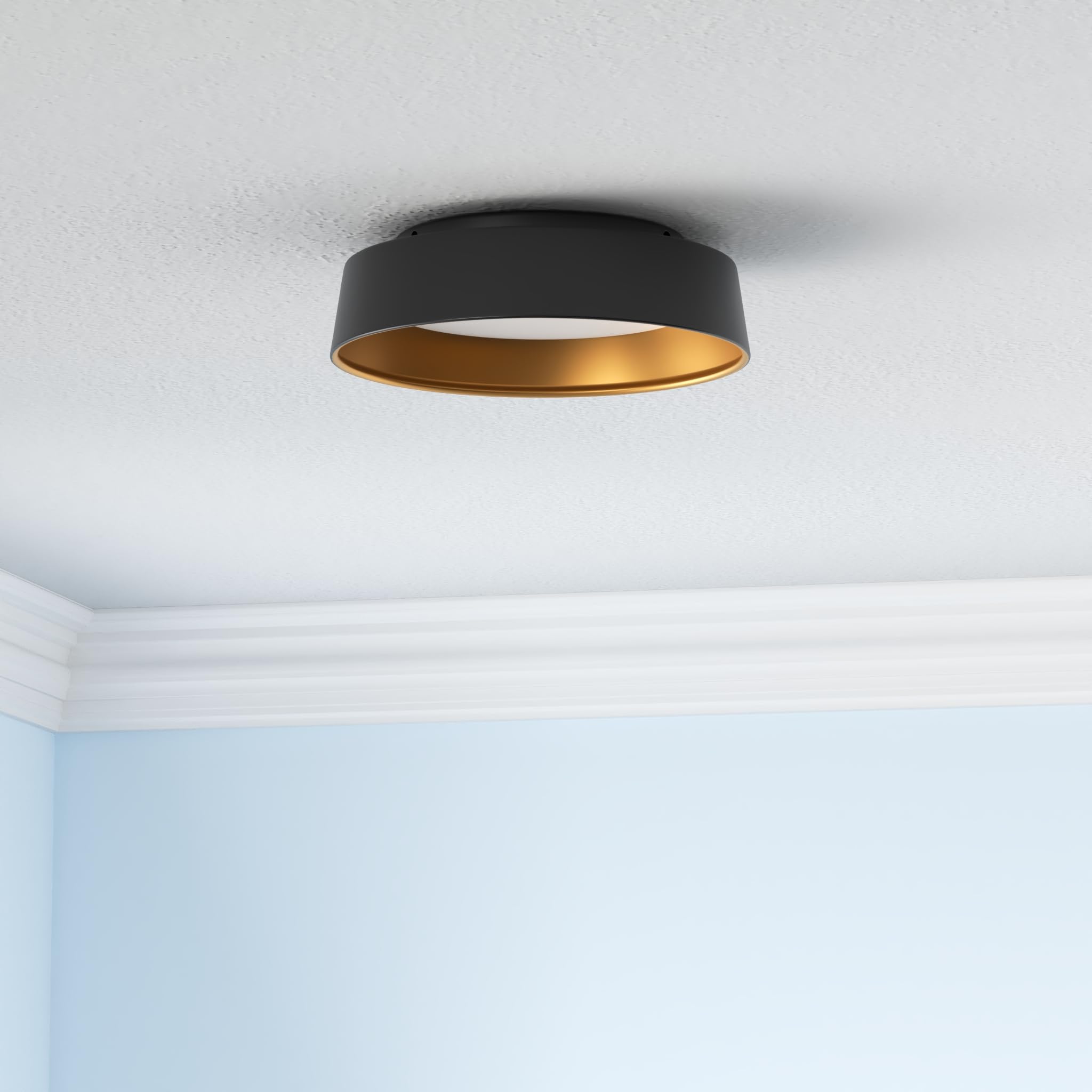 Flynix 12.5 Inch Led Flush Mount Ceiling Light Fixture, 26W, Super Bright 1350 Lumen, 3 Color 3000K/4000K/5000K, Matt Black With Gold Inside, Dimmable Ceiling Lamp For Bedroom Hallway Bathroom Outdoor