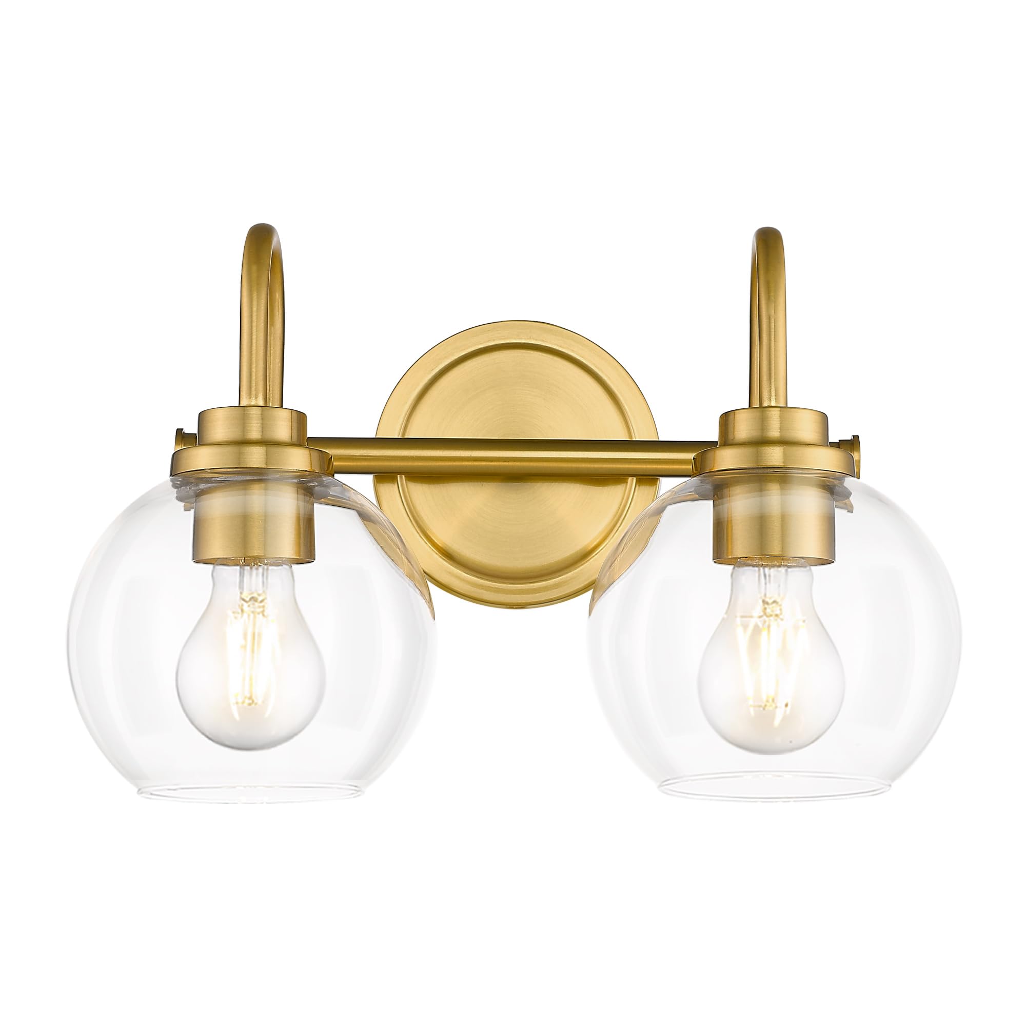Audickic 2-Light Brushed Gold Light Fixture, Champagne Bronze Vanity Light with Clear Glass Shade, Brass Bathroom Light Over Mir
