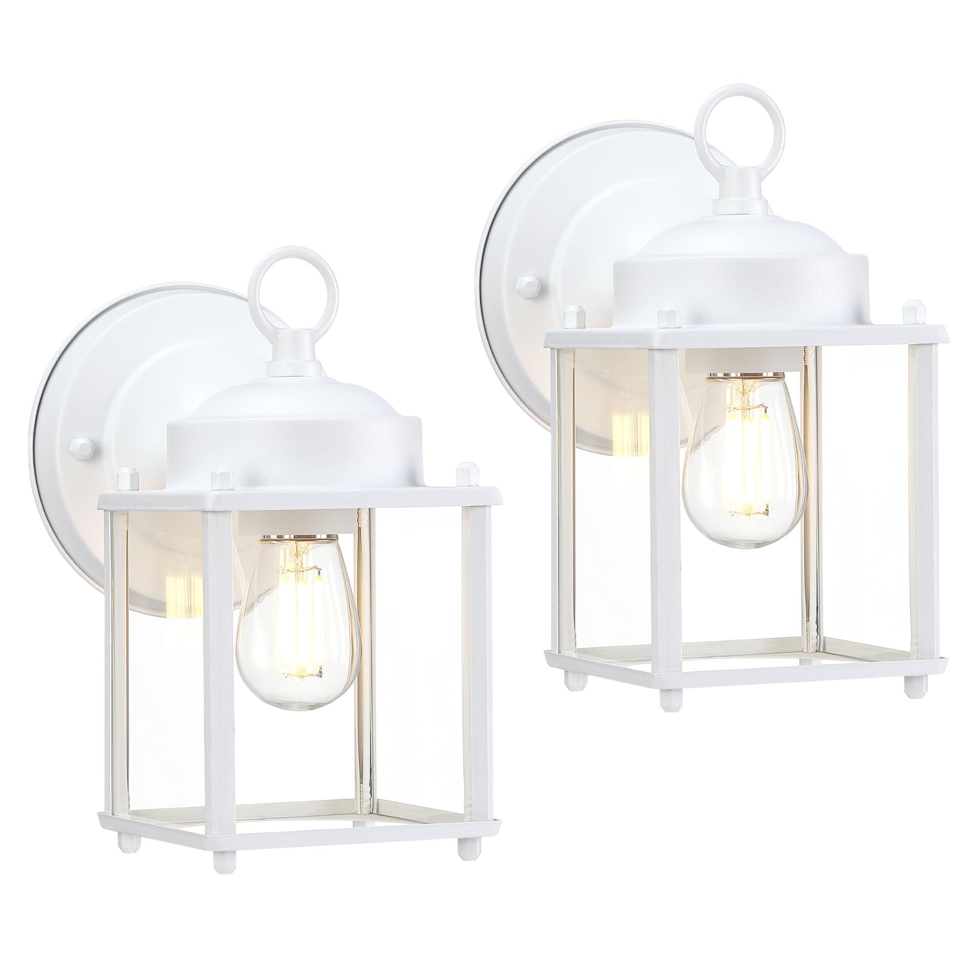 Gruenlich Outdoor Wall Sconce  Exterior Wall Lighting Fixtures With Clear Glass  Front Porch Lighting  Anti-Rust Outside Lights For Patio  Doorway  White  2 Pack