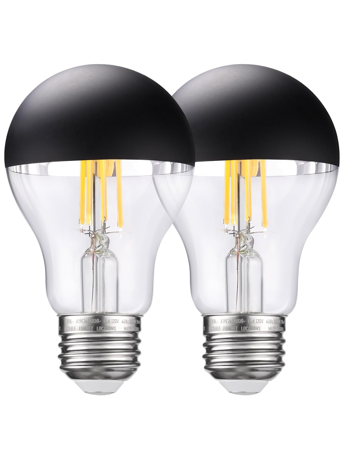 Torchstar Dimmable Half Chrome Light Bulb, 4.5W(40W Eqv.), Anti Glare Led Light Bulbs, Ul Listed, E26 Black Dipped Bulb, A19 Vin