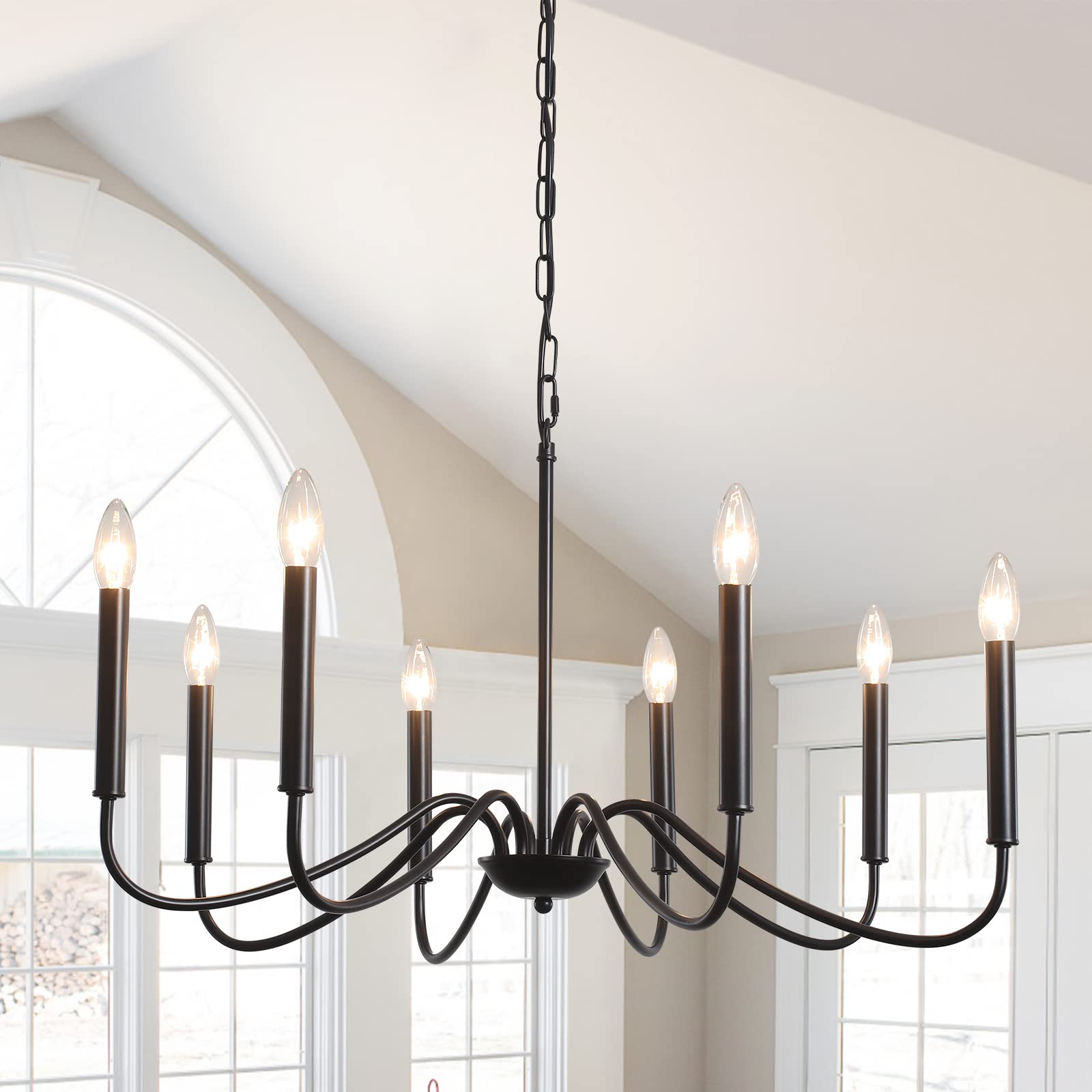 Generies Black Farmhouse Chandelier 8 Lights,Modern Industrial Iron Pendant Lighting, Classic Rustic Candle Ceiling Light Fixtur