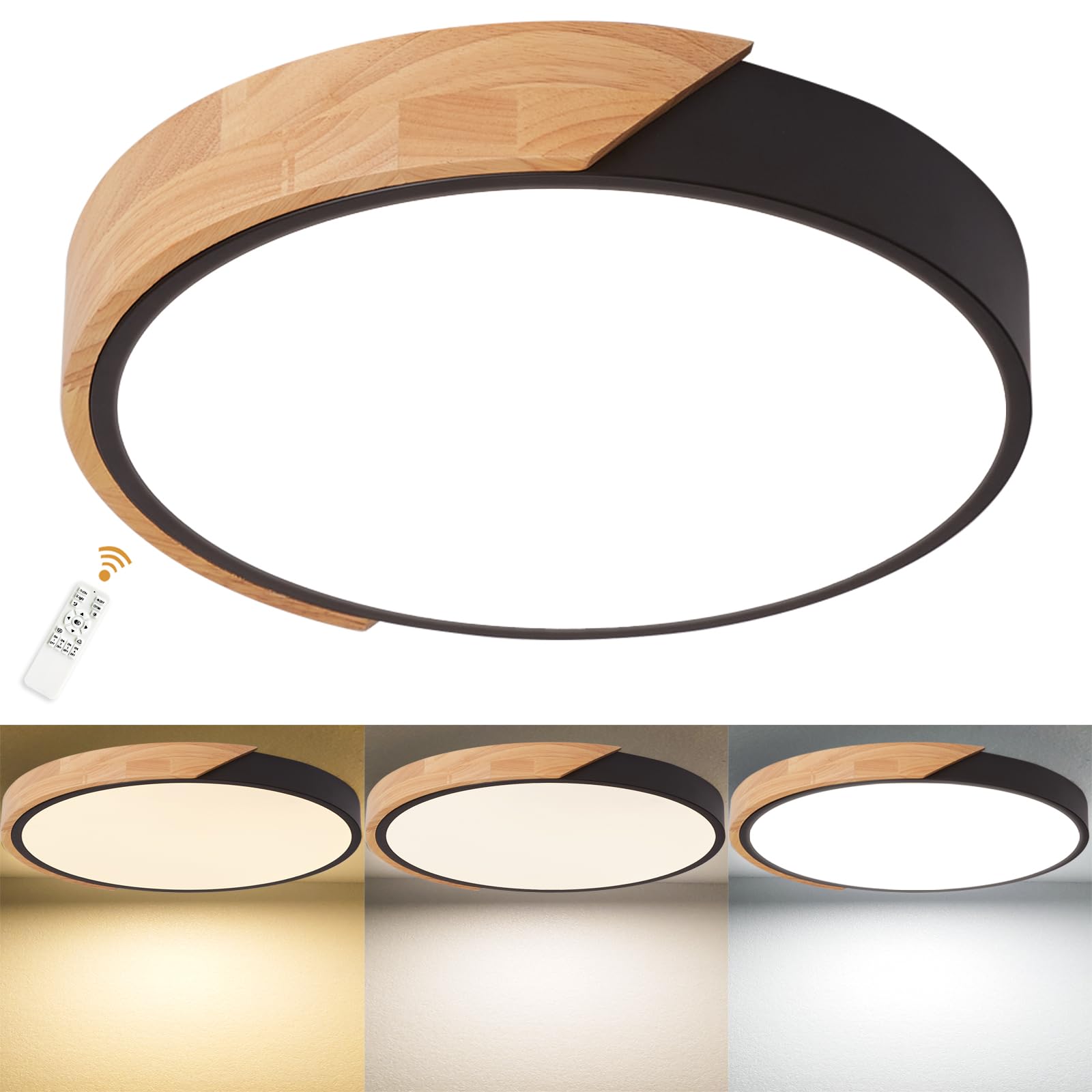 LuFun Flush Mount Ceiling Light Dimmable 3000-6500K 15.7 inch Black AMZ0036 for Kitchen, Bedroom, Hallway, Living Room