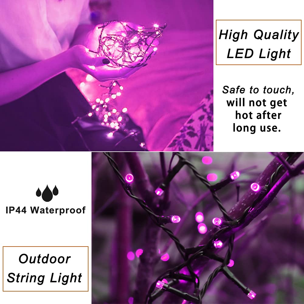 Purple String Lights Halloween Decoration, 200 Led 66 Ft Outdoor Waterproof Decorative Led String Lights, 8 Modes Halloween Fair