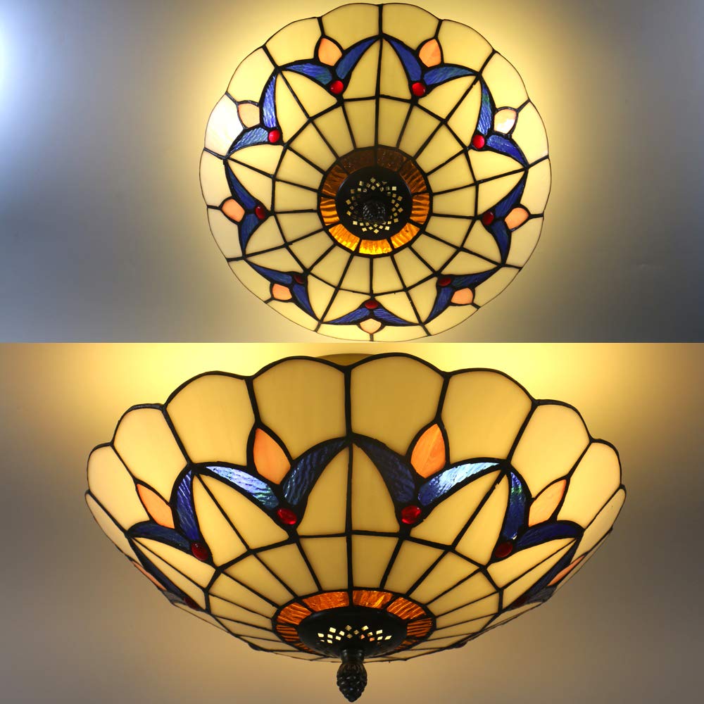 Skyweel 12 Inch Vintage Chandeliers Light Tiffany Style Stained Glass Ceiling Light Stained Glass Flush Mount Ceiling Lighting F