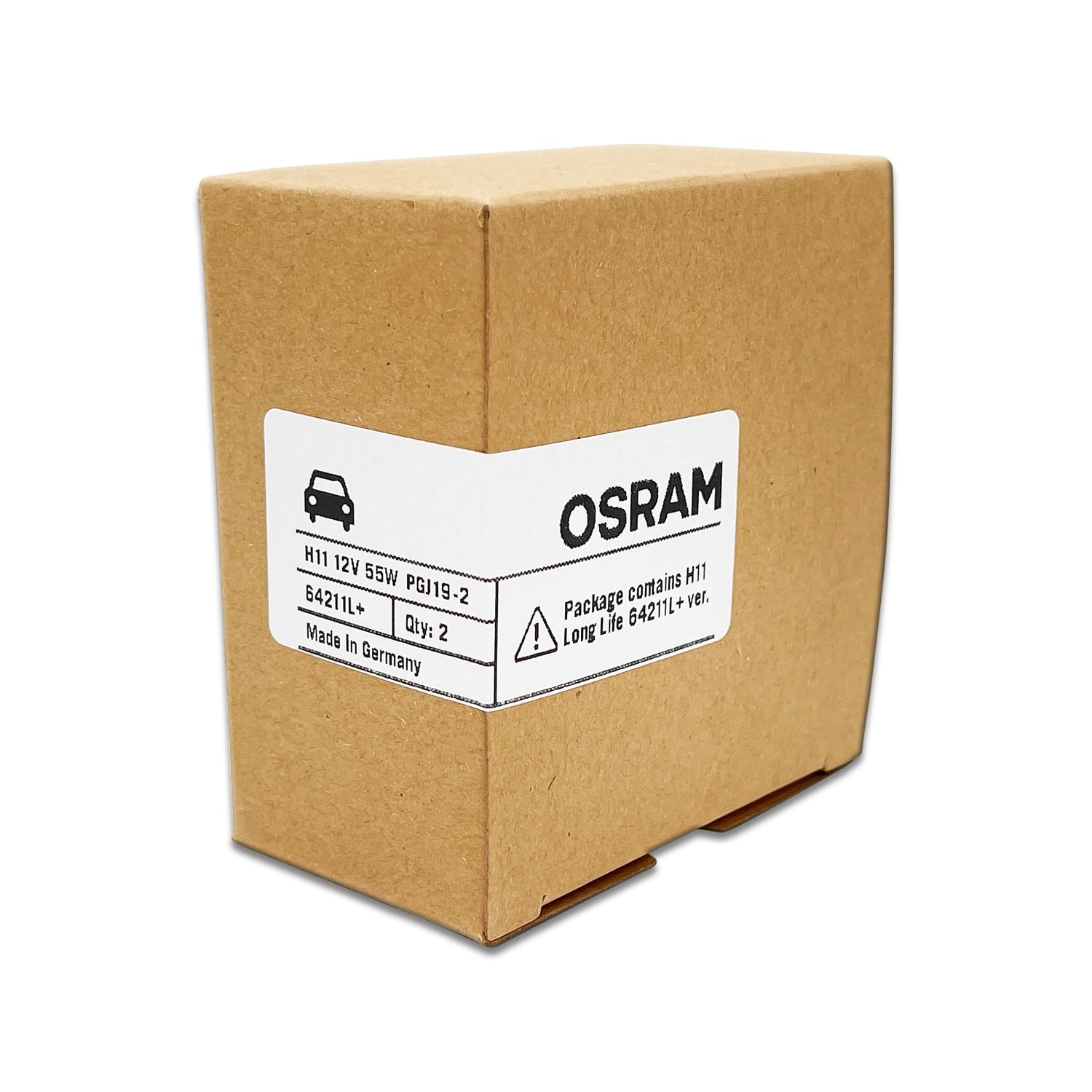OSRAM H11 Halogen Headlight Bulbs - 12V 55W 64211L+ Long Life, Pack of 2, Made in Germany, Black