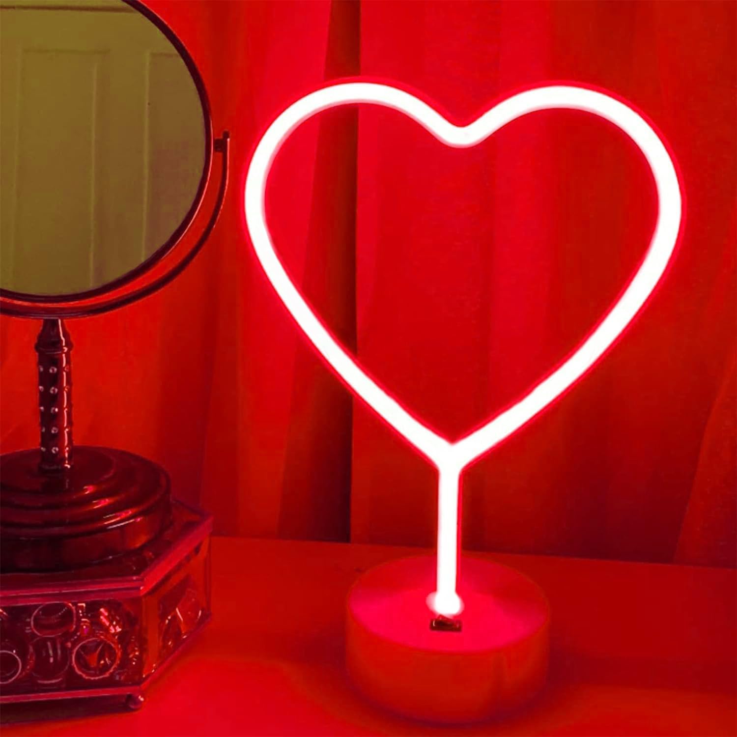BHCLIGHT Neon Heart Sign 2PK - Pink & Red LED Light, Battery/USB Powered, Decor for Mother's Day, Valentine's, Weddings, Girl's Room