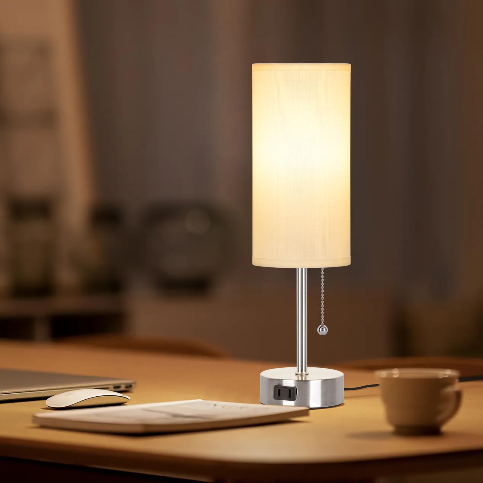 Dott Arts Table Lamp for Bedroom, 3-Color Bedside Lamps with Pull Chain, Bedroom Table Lamps for Nightstand,AC Outlet Small Lamp