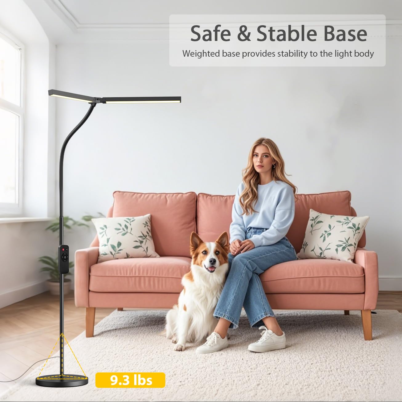 Starmoitic Led Floor Lamp, 24W 2400Lm Tall Reading Lamp, Floor Standing Office Task Lamp, Double Head Lash Light, Adjustable Gooseneck Craft Light, Dimmable Tattoo Light, Puzzle Lamp For Living Room