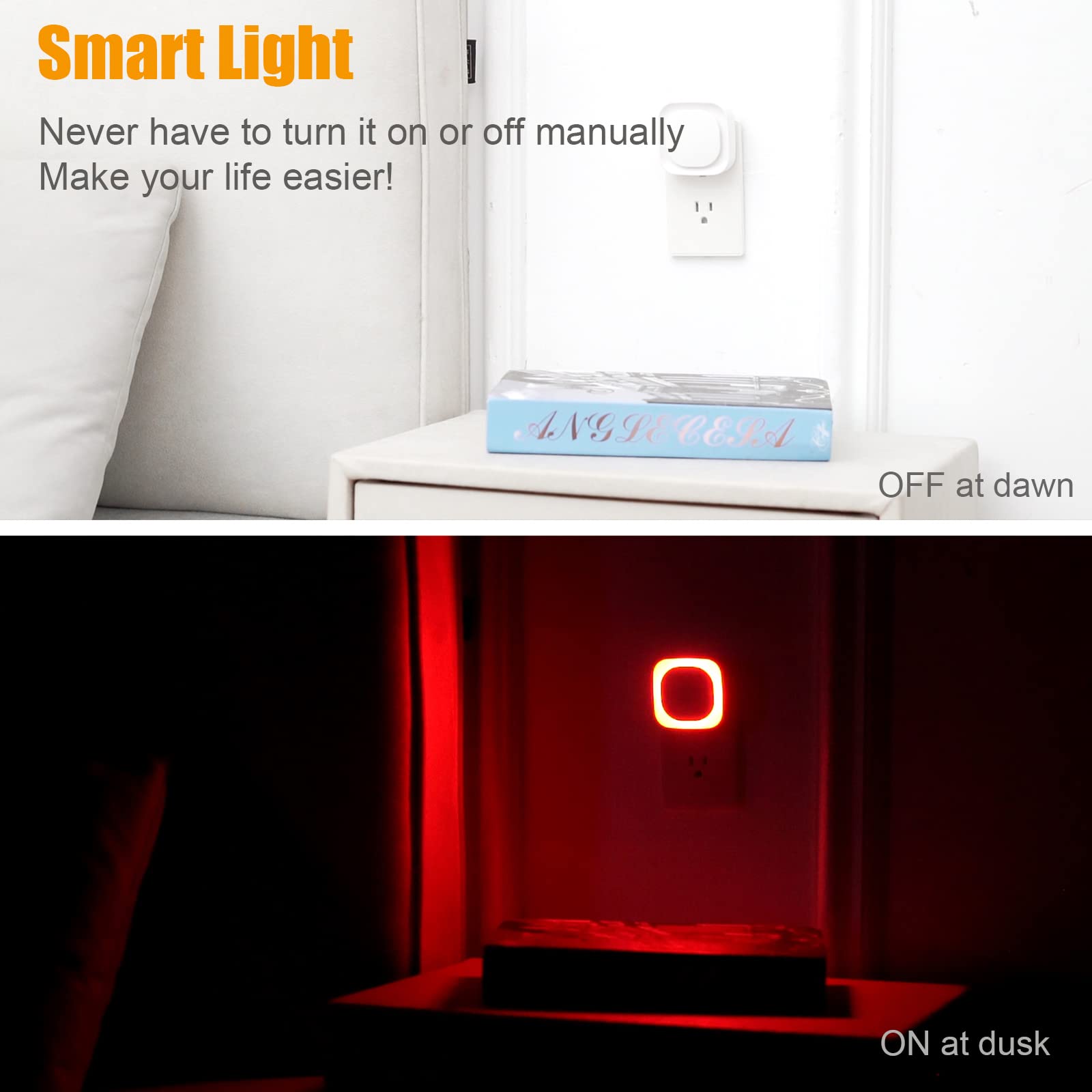 YUNLEX 6 Pack Dimmable Red Night Light with Auto Dusk to Dawn Sensor for Kids, Adults, and Home Use