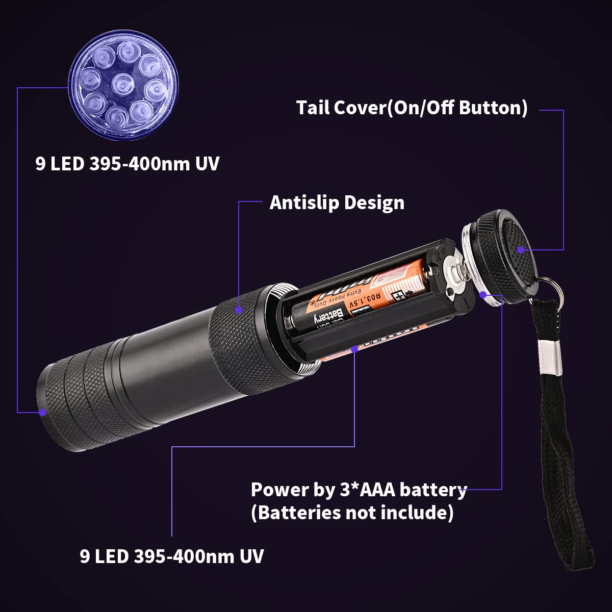 yikosam 10 Pcs UV Black Light Flashlights Bulk, 9 Led 395-400nm Mini Blacklight Handheld Portable Torch Pet Urine Detector for B yikosam 10 Pcs UV Black Light Flashlights Bulk, 9 Led 395-400nm Mini Blacklight Handheld Portable Torch Pet Urine Detector for B