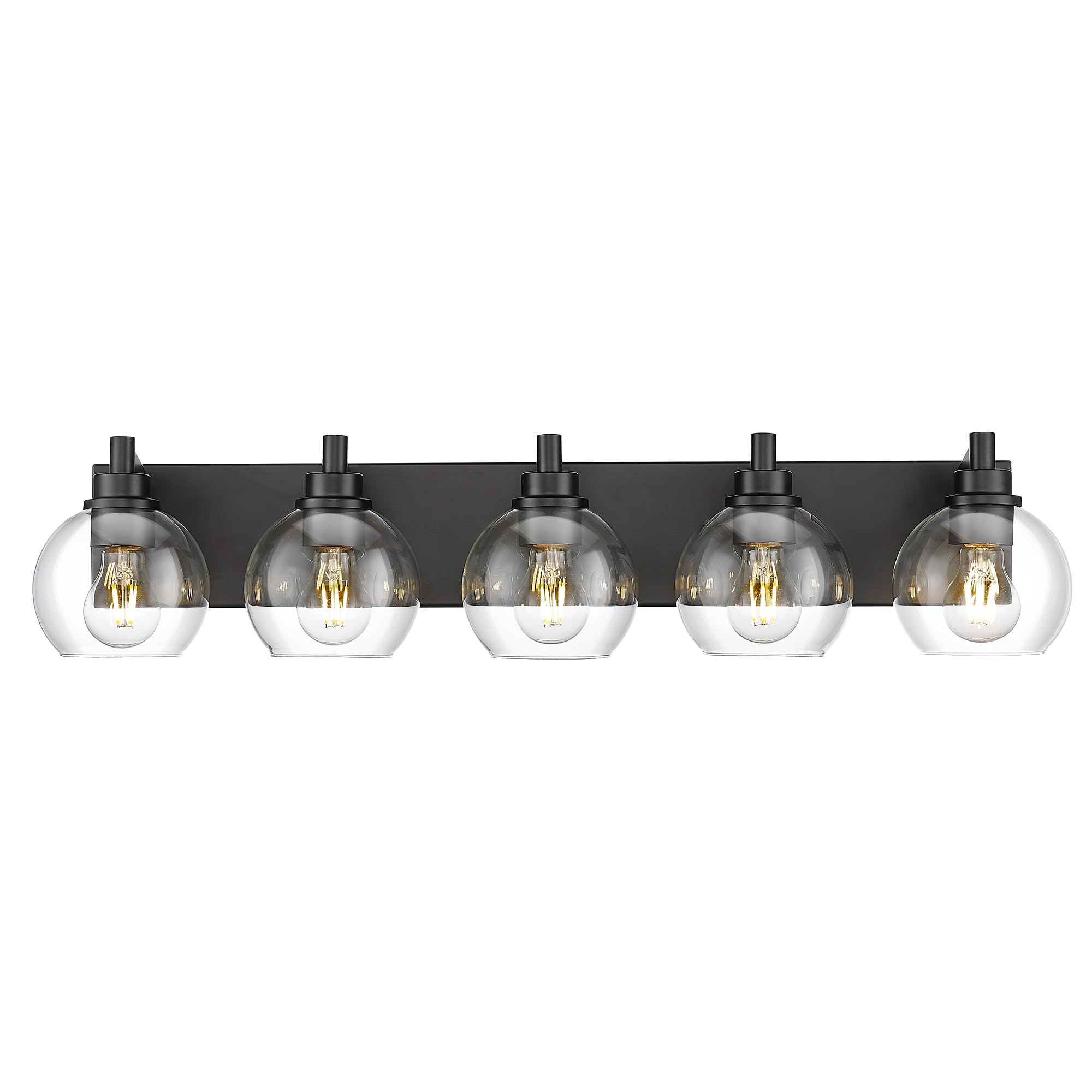 Metwet Bathroom Light Fixtures, 5 Light Matte Black Vanity Light, 32 Inch Modern Wall Sconces With Globe Clear Glass Shade, Vani
