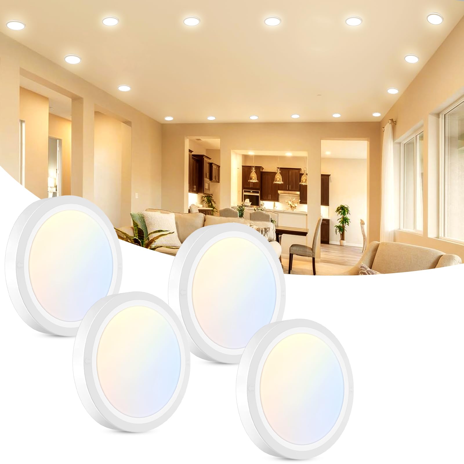libtit 4Pack 4.7 Inch Small LED Ceiling Lights Flush Mount  3000K 4000K 6500K Adjustable  7W 700LM White Round Disk Light Fixture for Closet Basement Bathroom Hallway Kitchen Office Garage