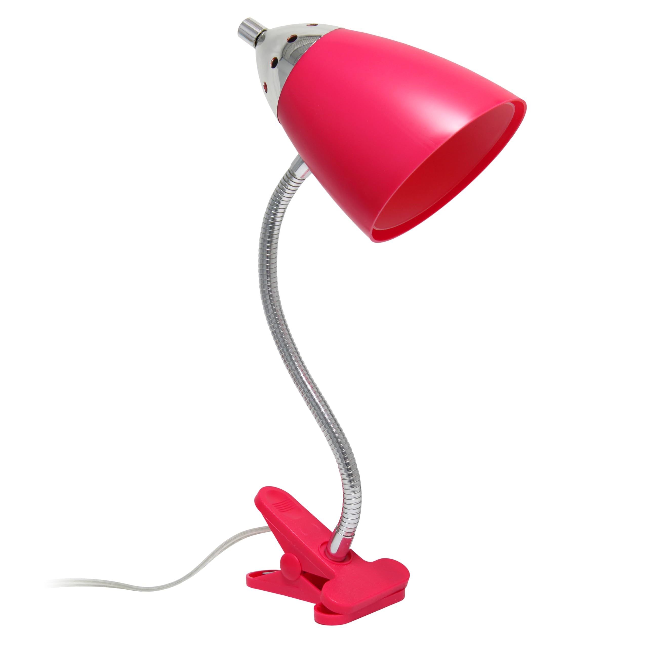 Simple Designs Ld2001-Pnk Flossy Flexible Gooseneck Desk Lamp Clip Light, For Desks, Nightstands, Reading, Pink