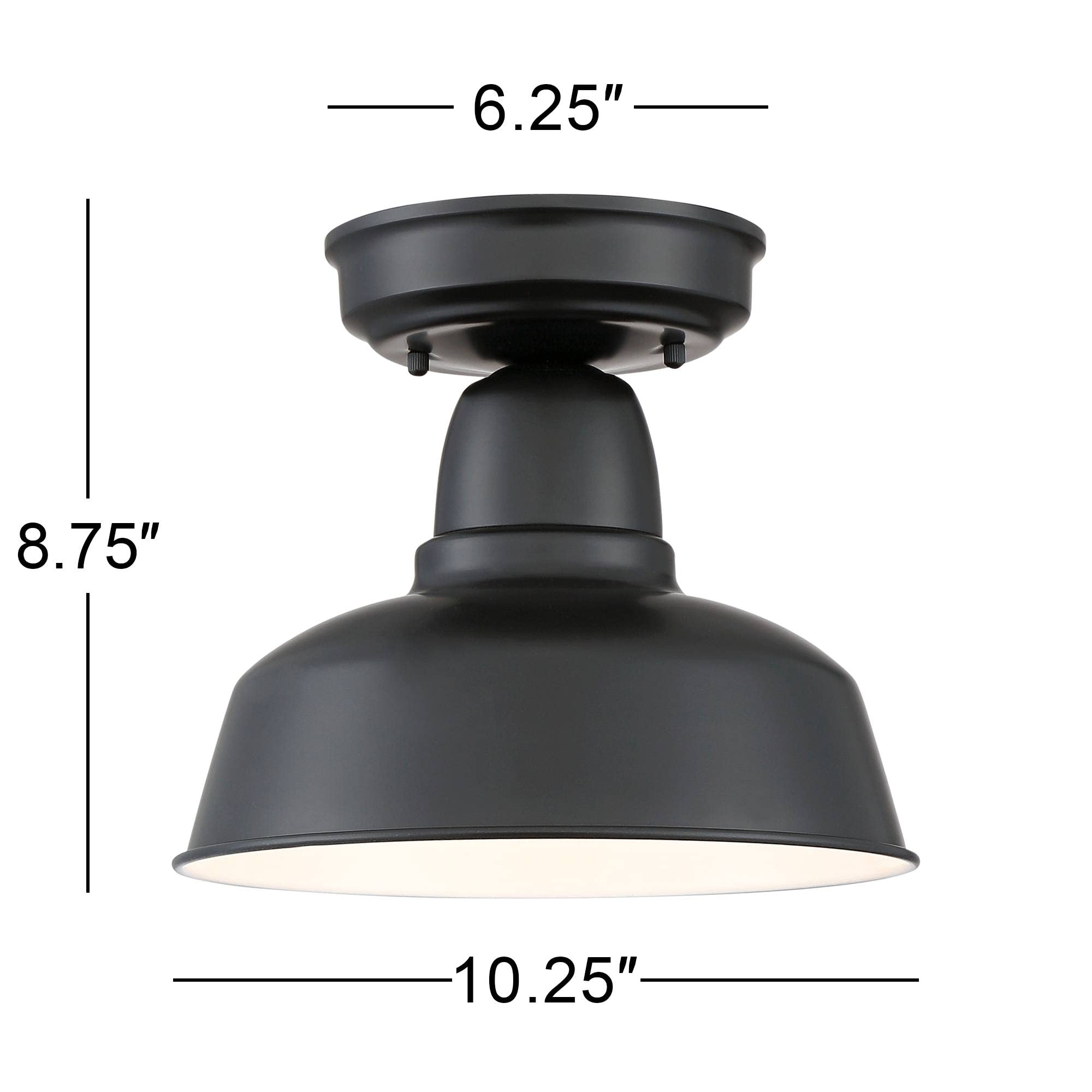 John Timberland Urban Barn Outdoor Ceiling Light Black Metal 10.25in Semi Flush Mount Fixture for Porch Patio Garage Garden