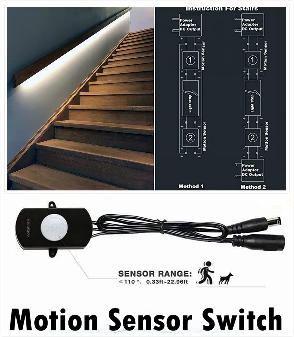 Sensky Motion Sensor Led Strip Light Under Cabinet Lighting Kit, Led Strip Light With Motion Sensor, Ul Listed Power Adapter For