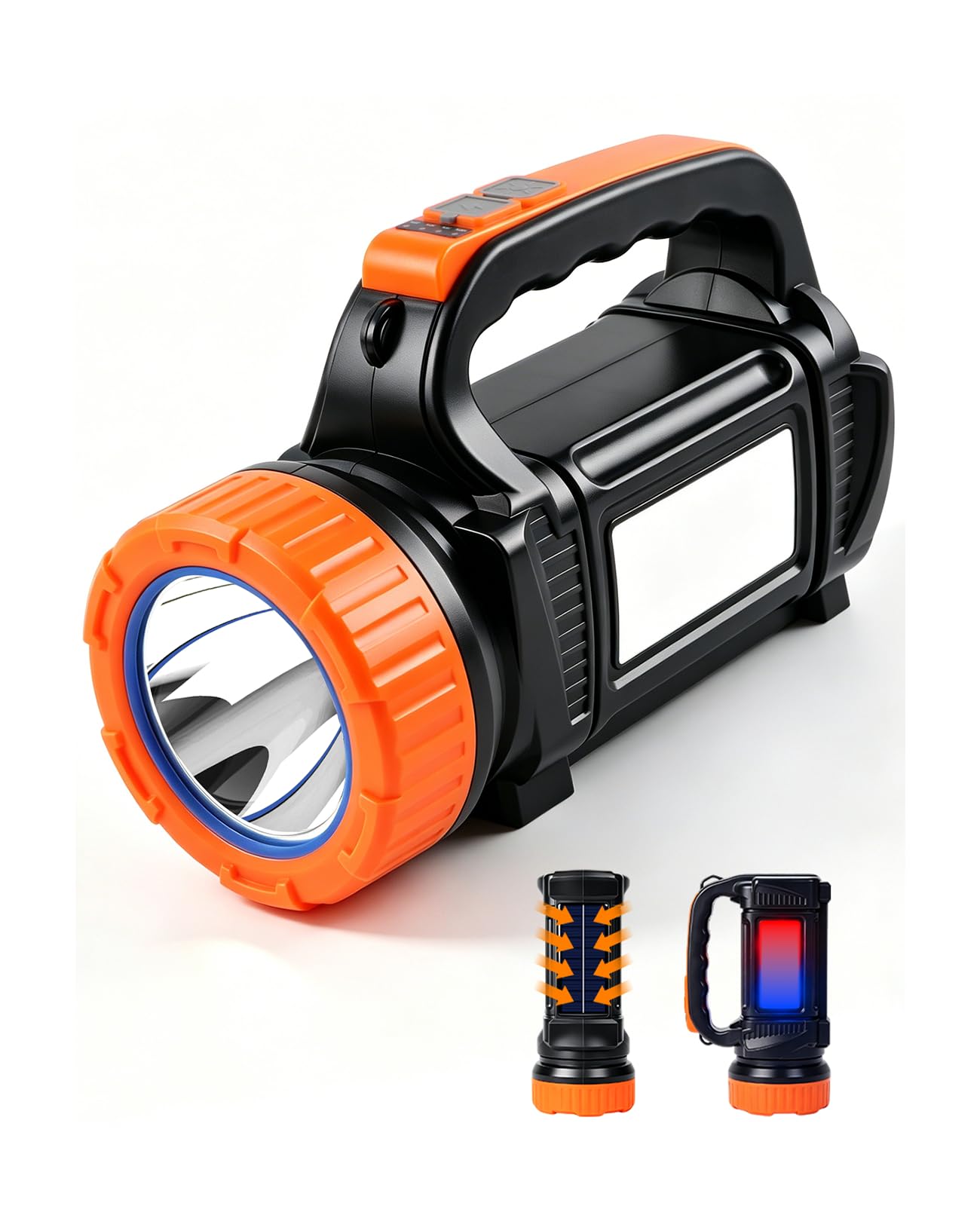 Agletseen Solar Flashlight, LED Flashlight Spotlight 2000-Lumen 4000mAh, 6 Light Modes, Portable Bright Camping Light, IPX4 Wate