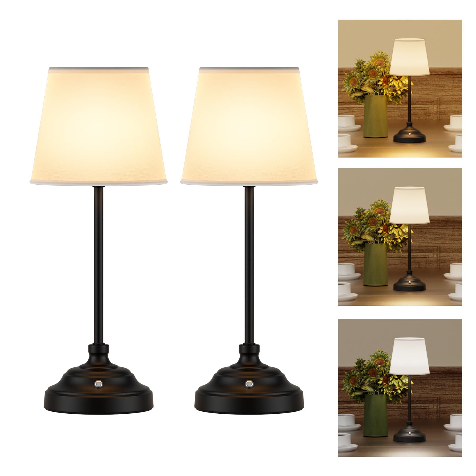 Aipsun Cordless Table Lamp, 6000Mah Rechargeable Battery Operated Desk Lamp,2 Packs Black Bedside Lamps For Night Stands, 3 Colo