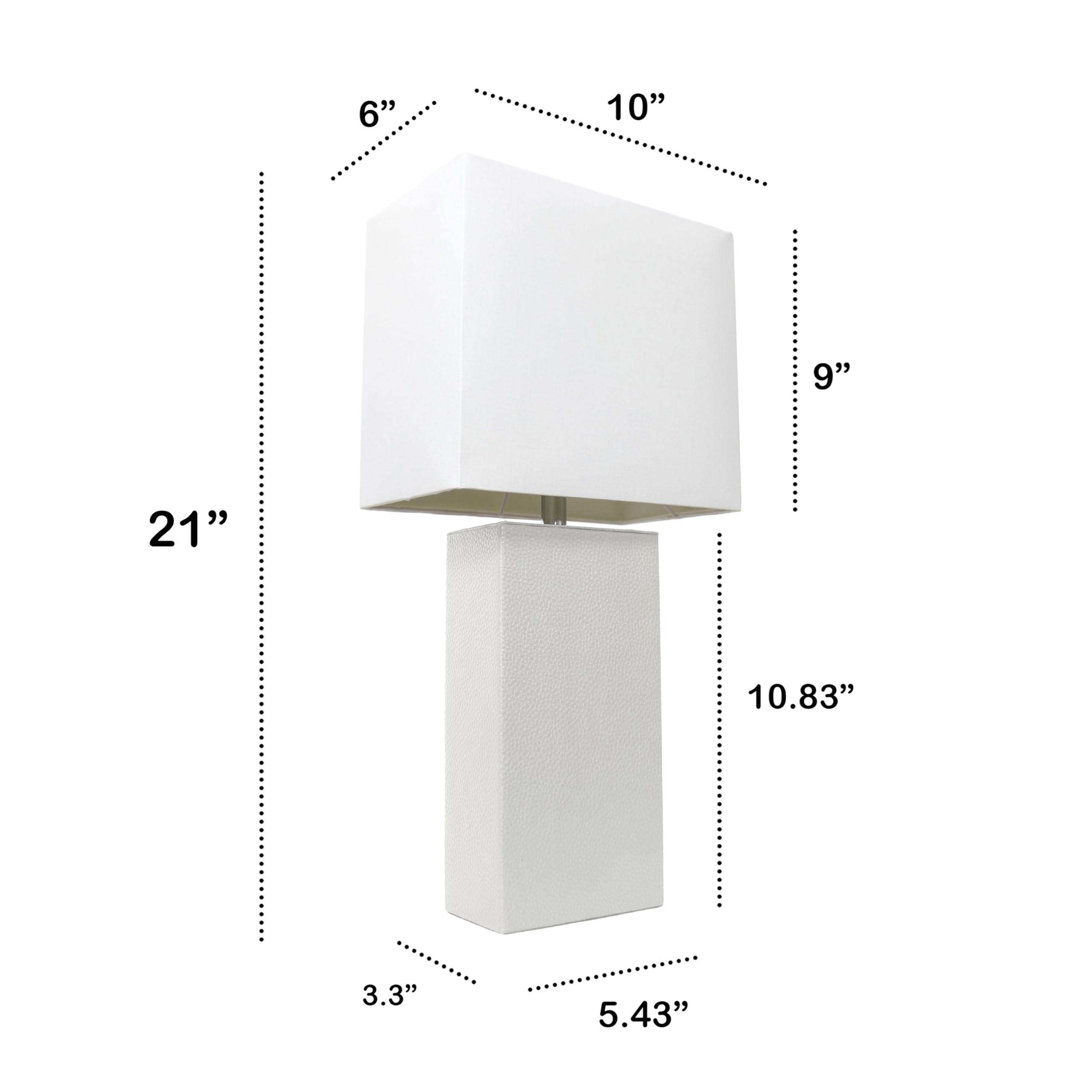 LALIA HOME Lexington 21in Leather Base Bedside Table Lamp, White Fabric Shade, Modern Décor for Living Room, Bedroom, Office