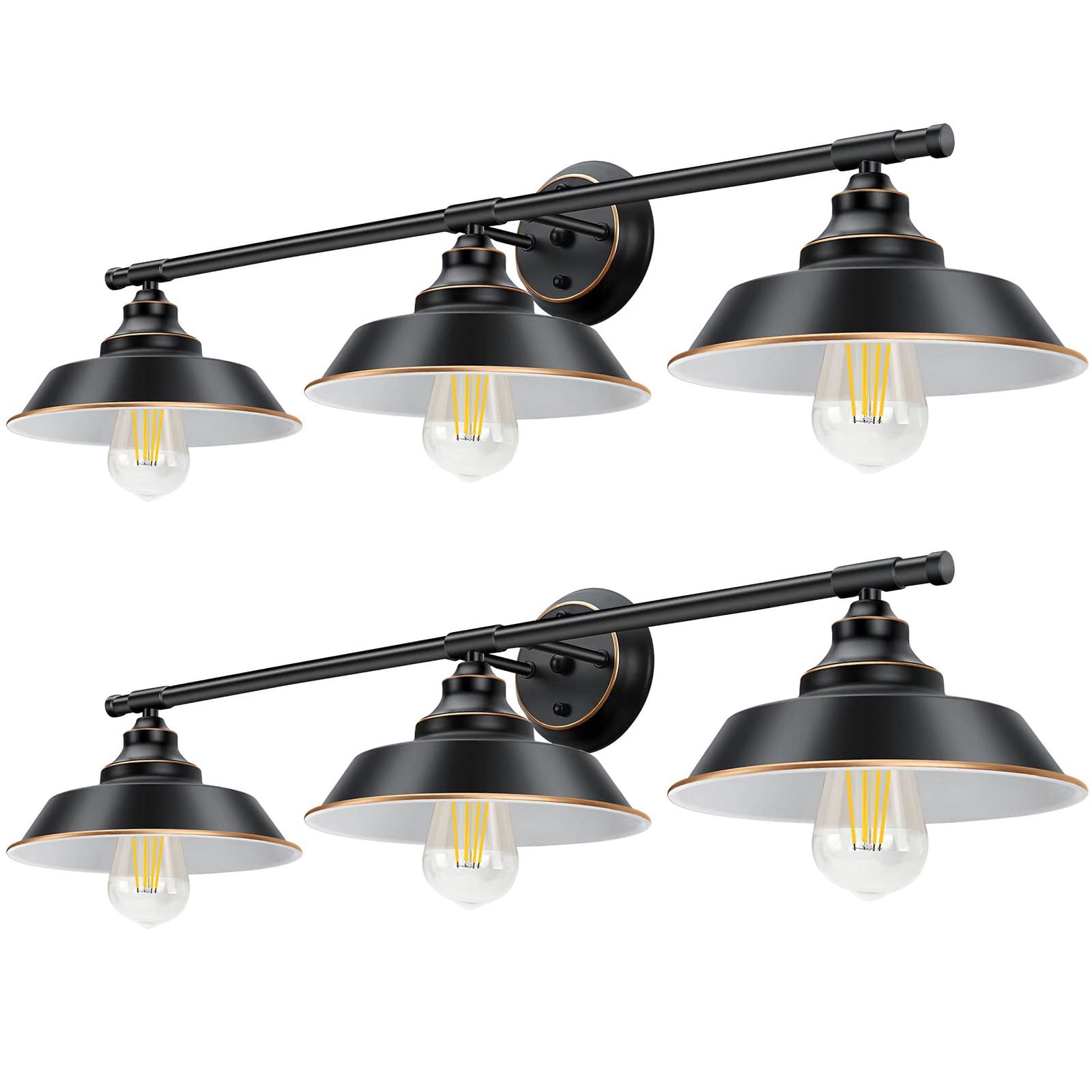 Elibbren Farmhouse Rustic Style Vintage 3-Lights Vanity Wall Sconces Lighting, Industrial Metal Black Bathroom Wall Light Fixtur