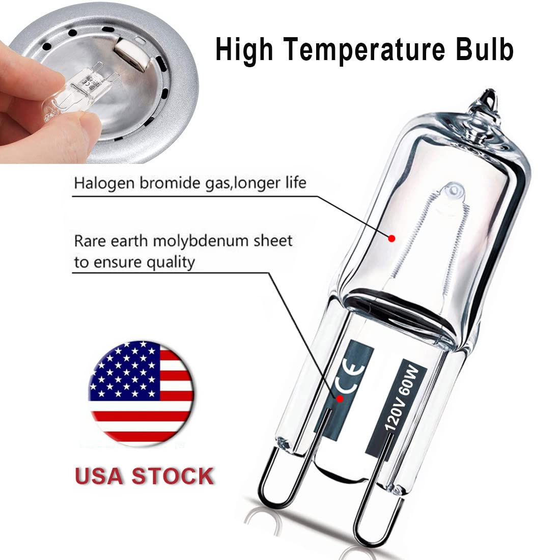 Vinaco G9 Halogen Bulb 60 Watt 720LM Dimmable 10 Pack Clear Glass